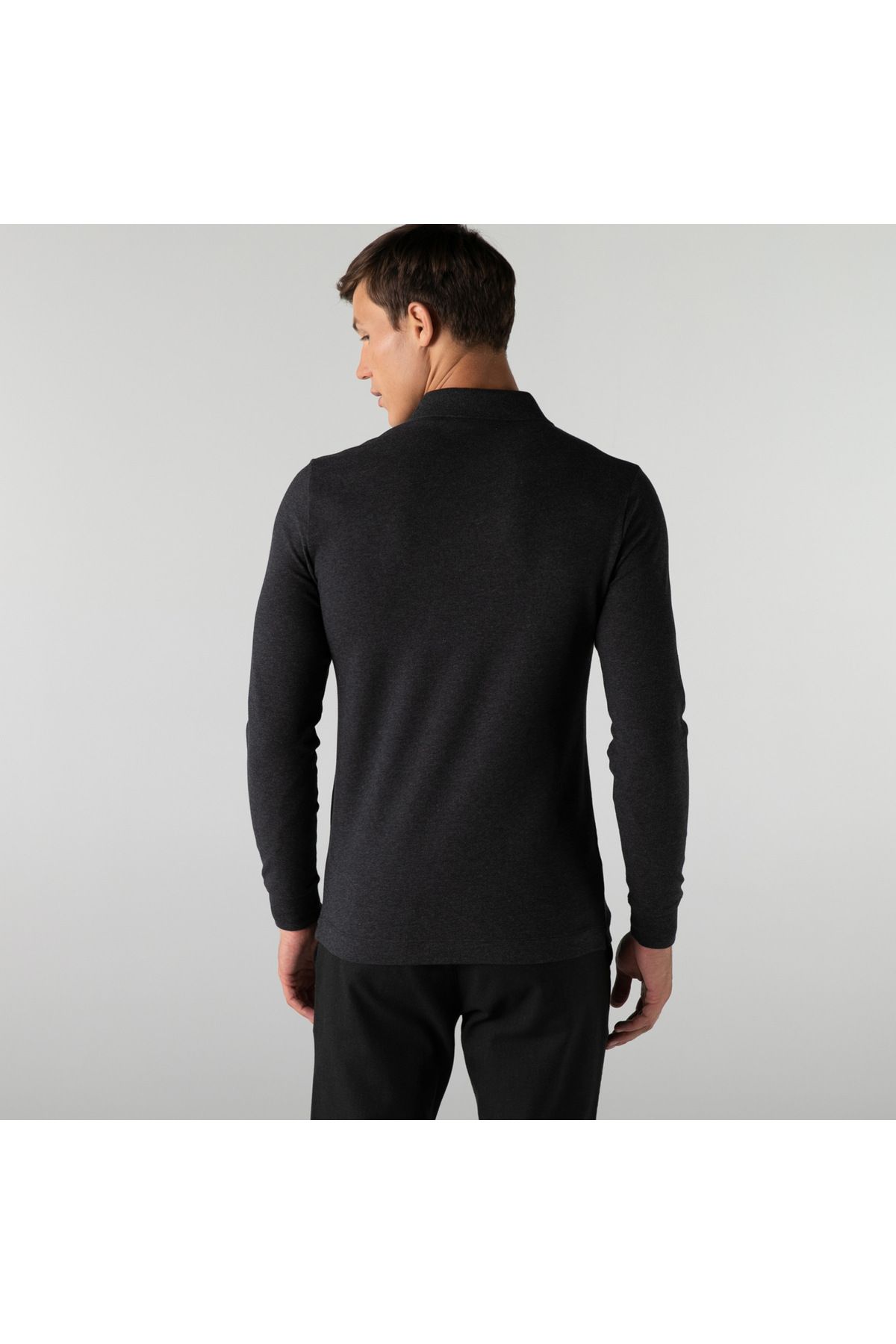 تی شرت یقه پولو خاکستری مردانه آستین بلند و باریک پاریس چوگان Lacoste