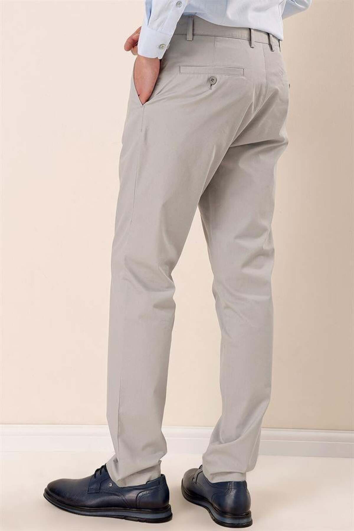 İmza-Blue Cotton Side Pocket Casual Comfort Fit Chino Trousers 1003230108 5