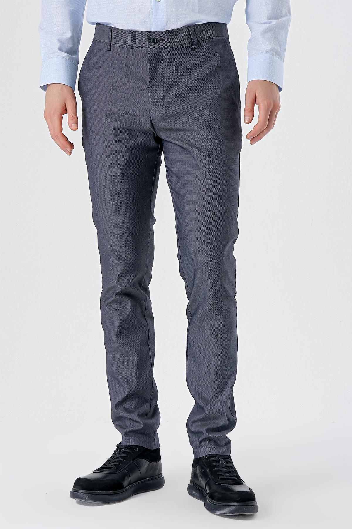 شلوار مردانه پنبه آبی تیره طرف ای باریک و مناسب CHINO PANTS 1003240150 İmza