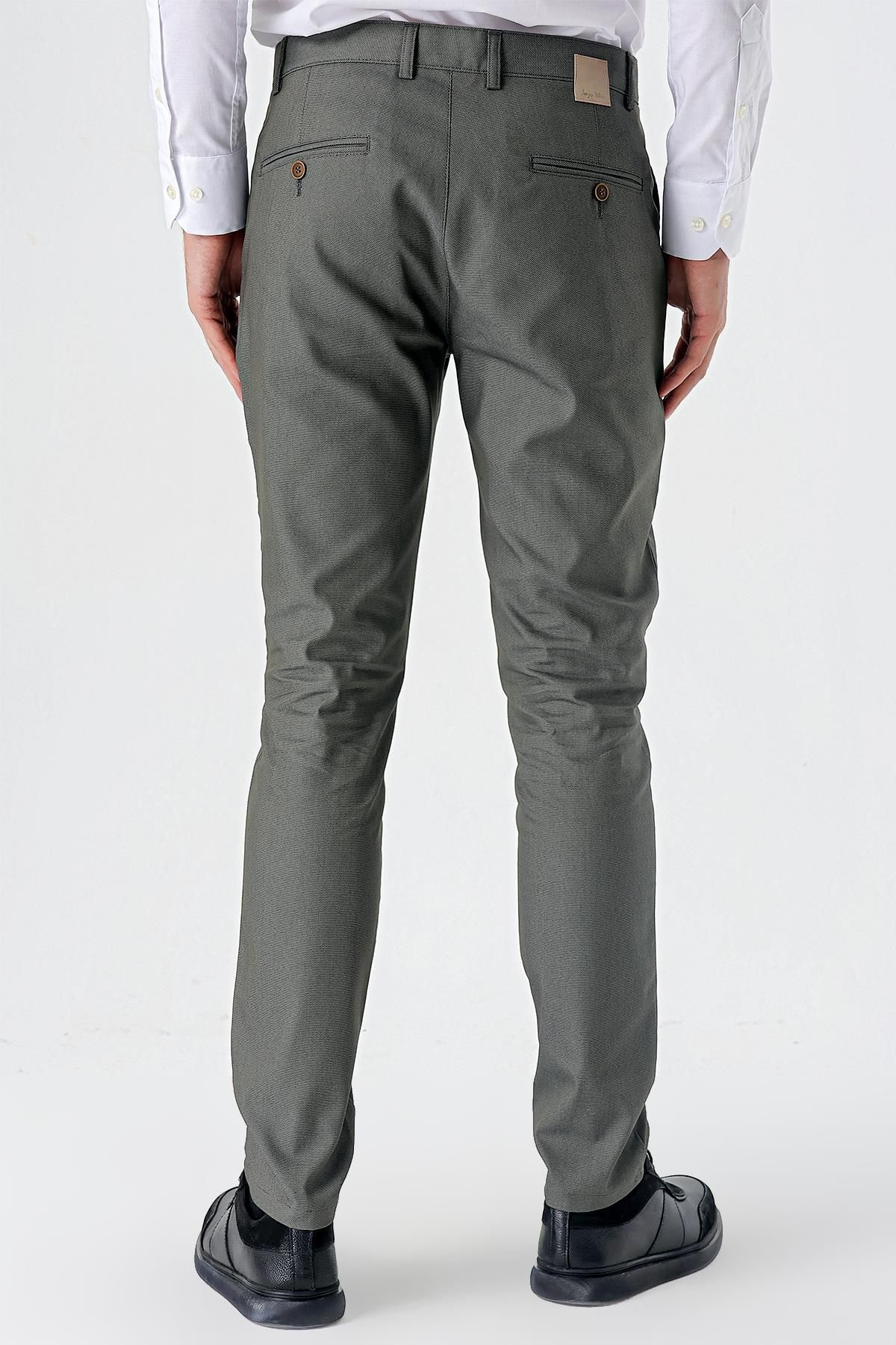 شلوار مردانه پنبه خاکی تیره جانبی باریک و CHINO 1003240150 İmza