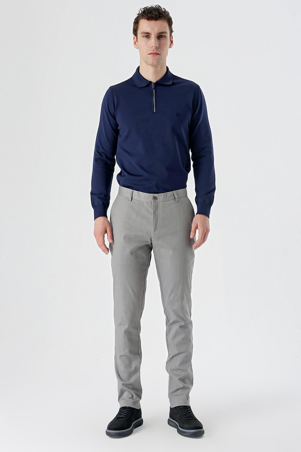 شلوار مردانه پنبه خاکستری جانبی باریک و CHINO 1003240151 İmza