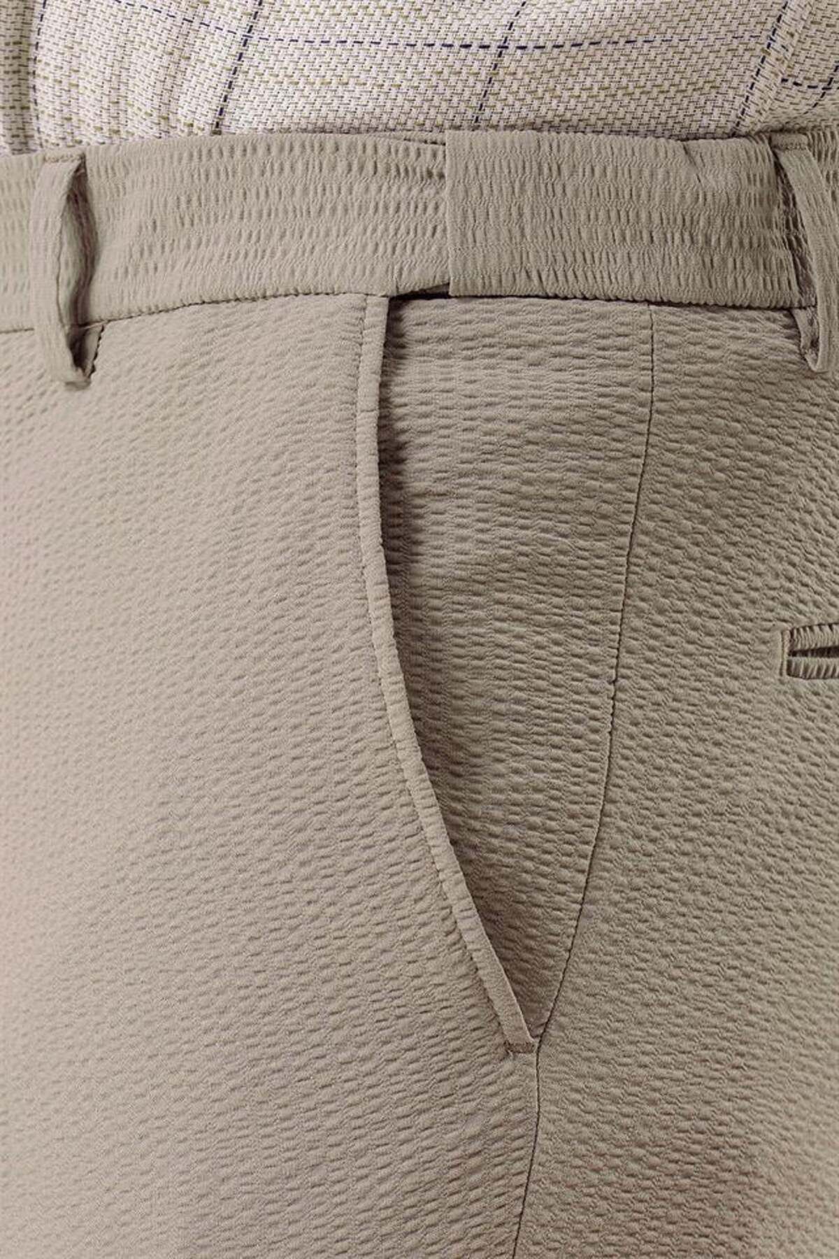 شلوار مردانه BEIGE الگوی آملور LYCRA SIDE CEP SLIM FIT CUTTER کلاسیک 1003230170 İmza