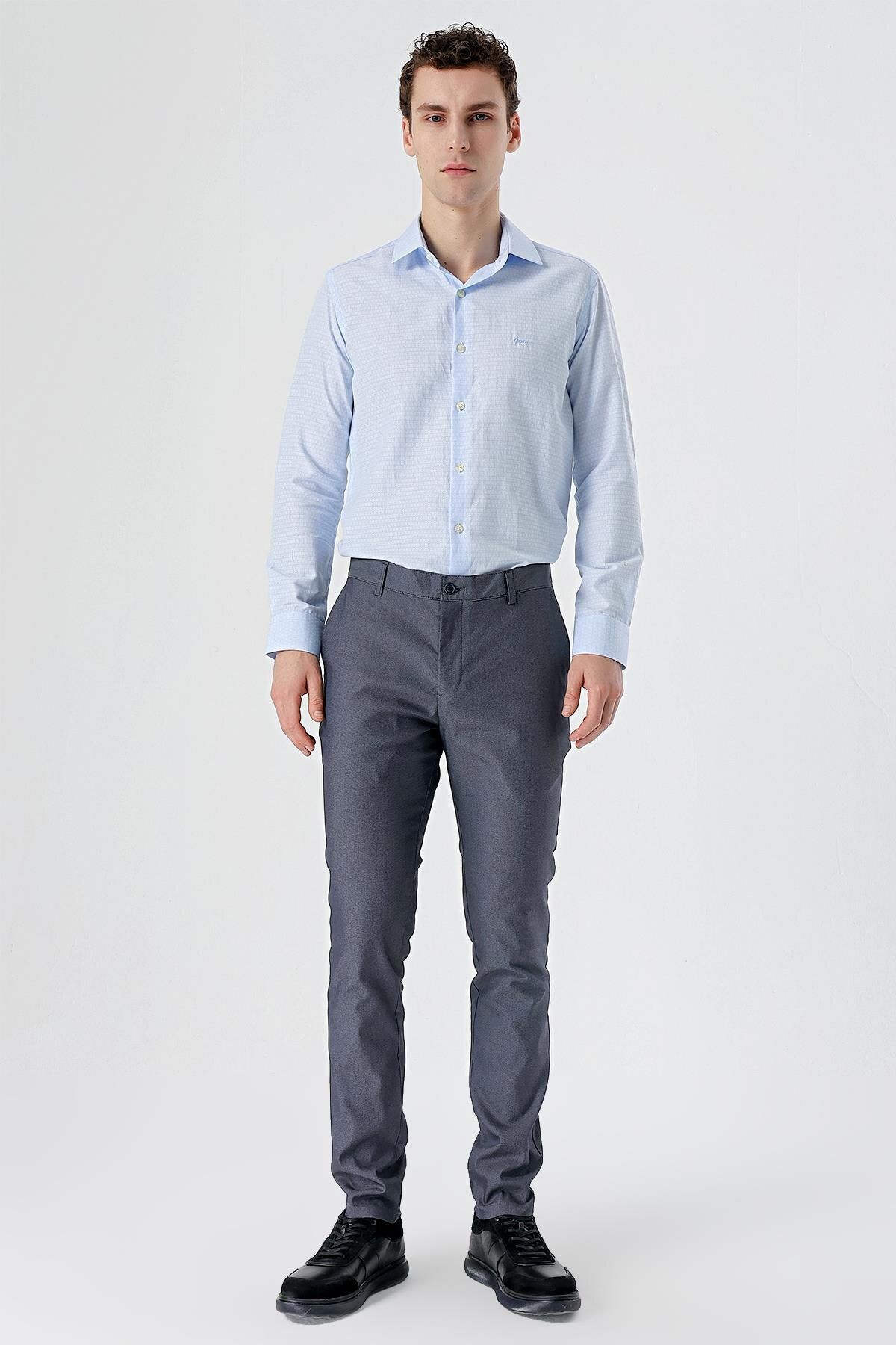 شلوار مردانه پنبه آبی تیره طرف ای باریک و مناسب CHINO PANTS 1003240150 İmza