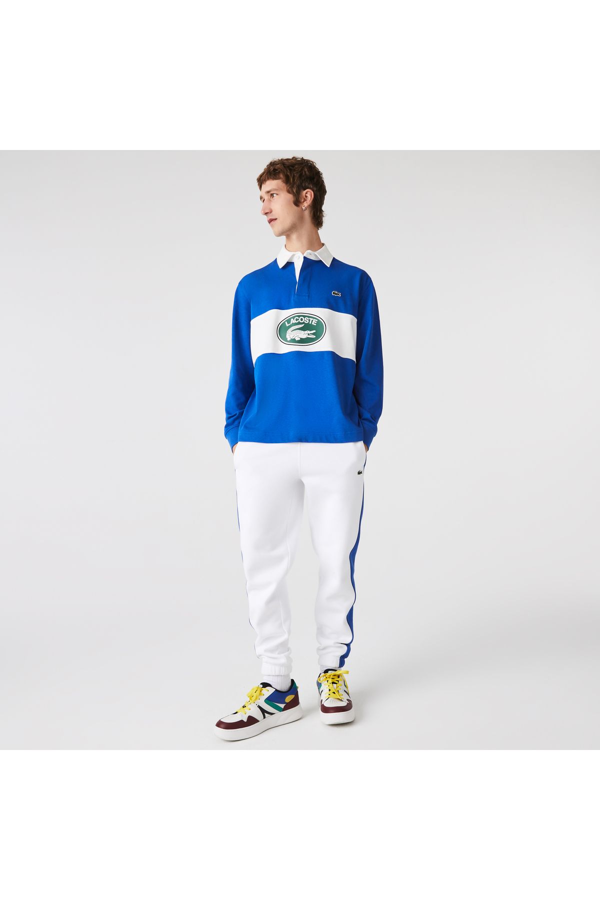 سویشرت آبی مردانه آستین بلند و طرح دار Lacoste