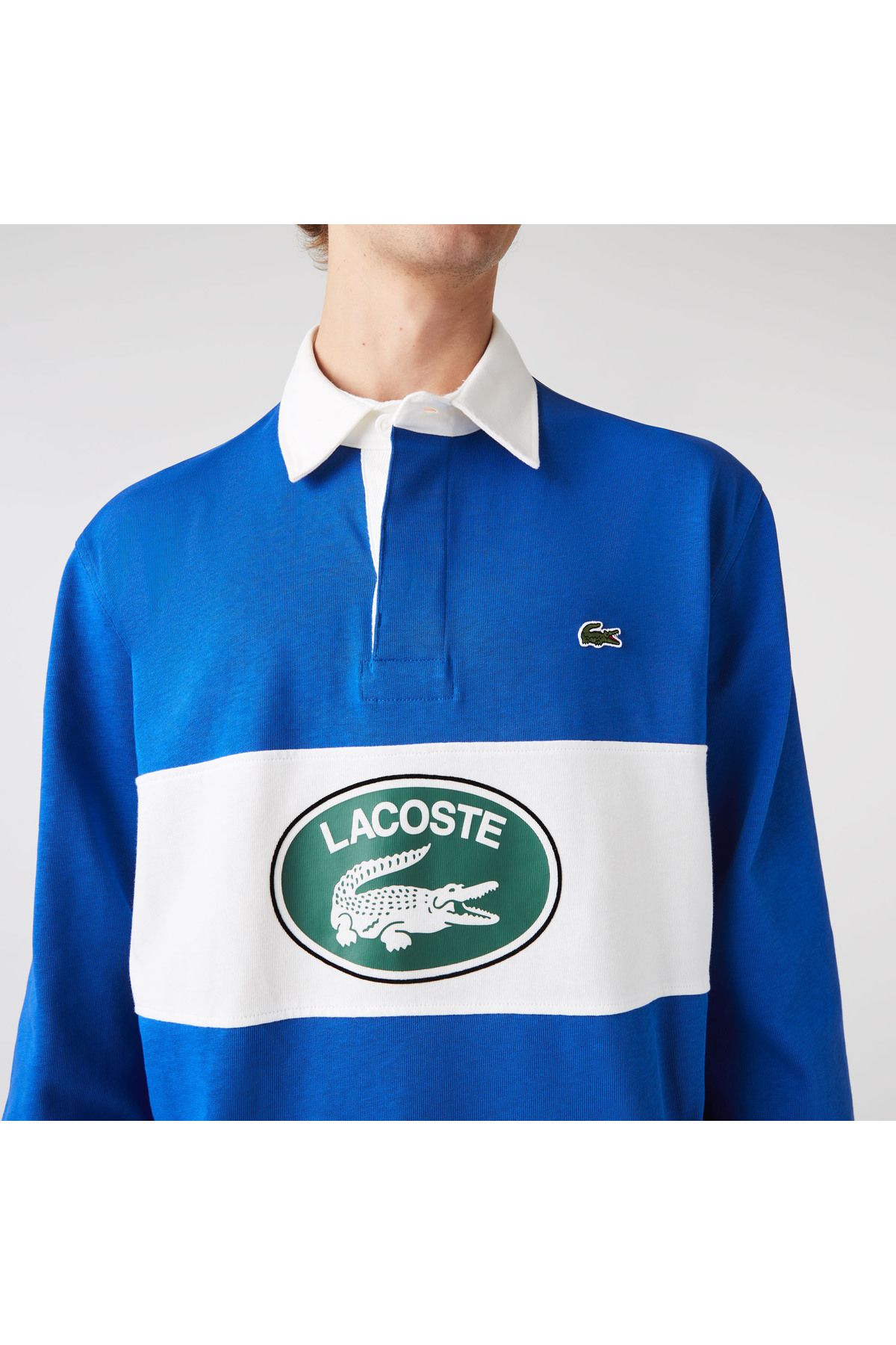 سویشرت آبی مردانه آستین بلند و طرح دار Lacoste