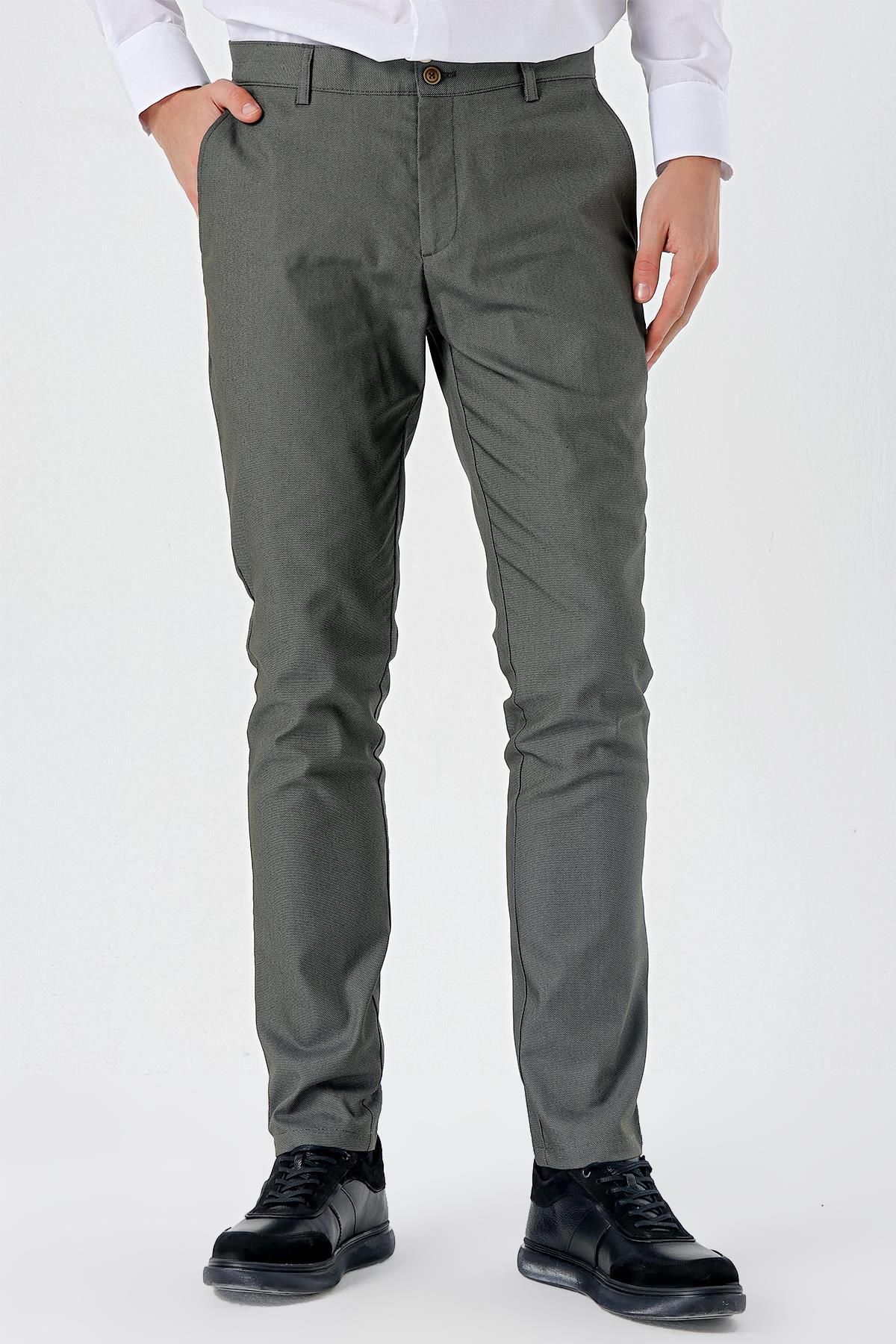 شلوار مردانه پنبه خاکی تیره جانبی باریک و CHINO 1003240150 İmza