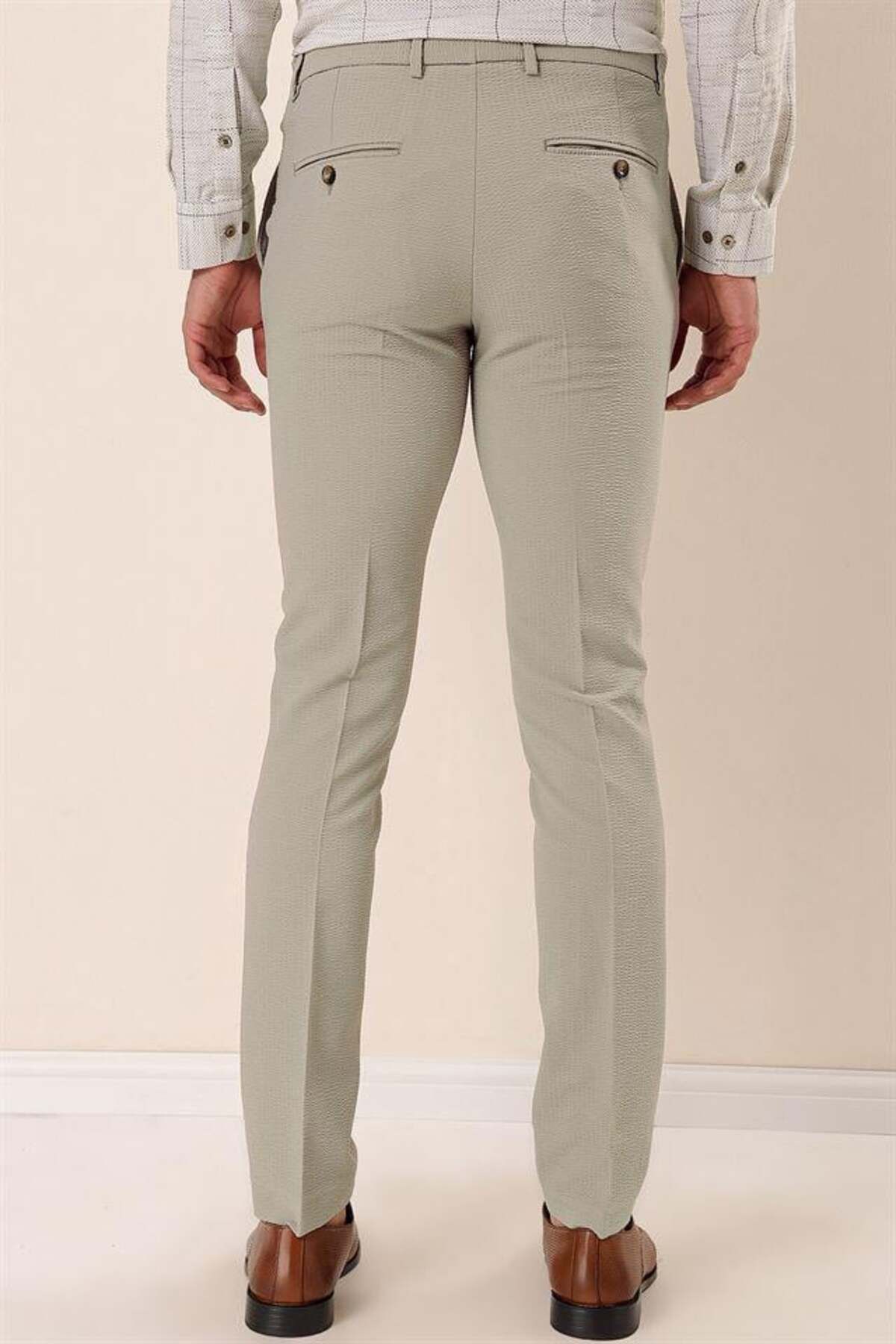 شلوار مردانه BEIGE الگوی آملور LYCRA SIDE CEP SLIM FIT CUTTER کلاسیک 1003230170 İmza