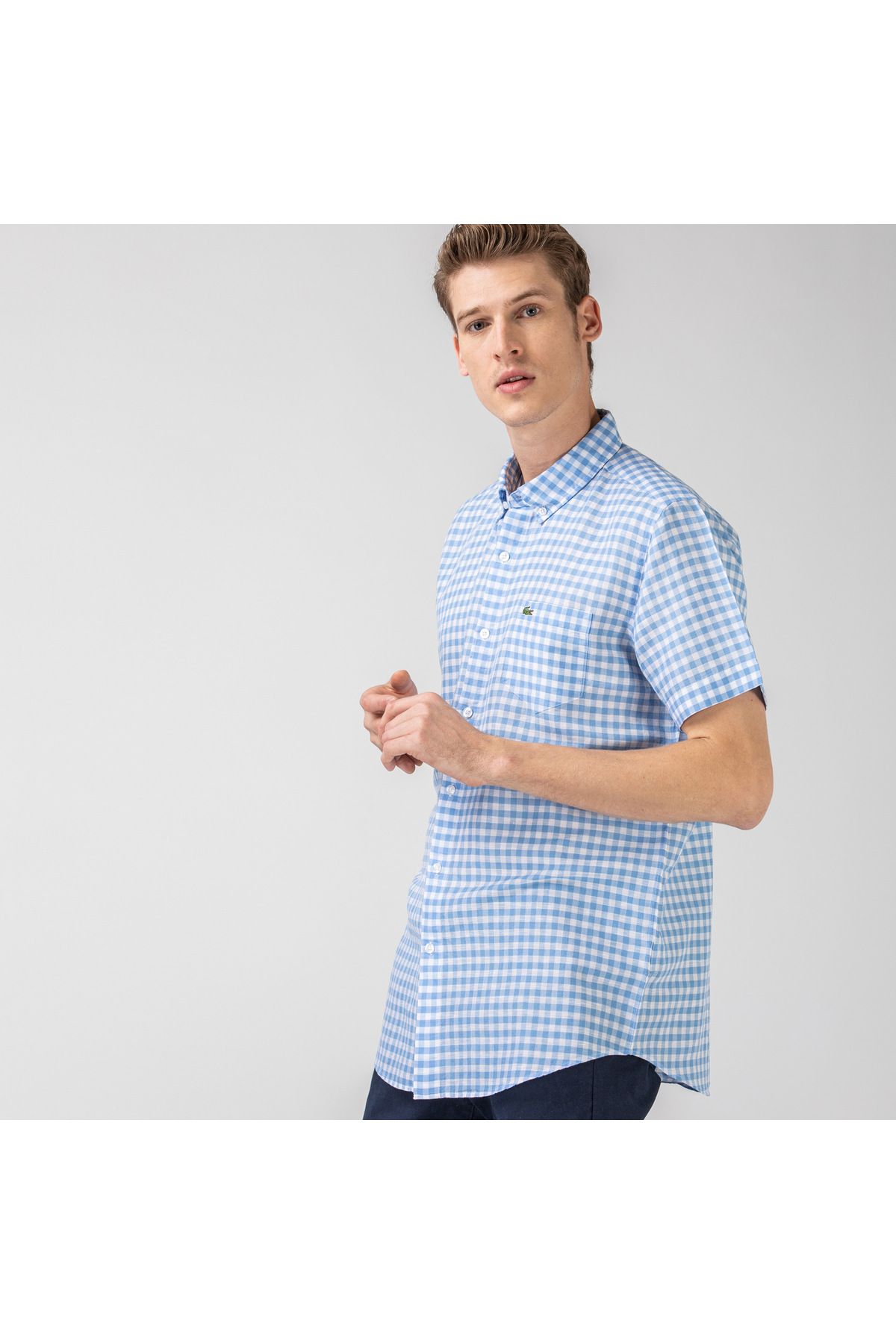 پیراهن / بلوز دکمه دار آبی مردانه آستین کوتاه متناسب با الگوی CH0053K Lacoste