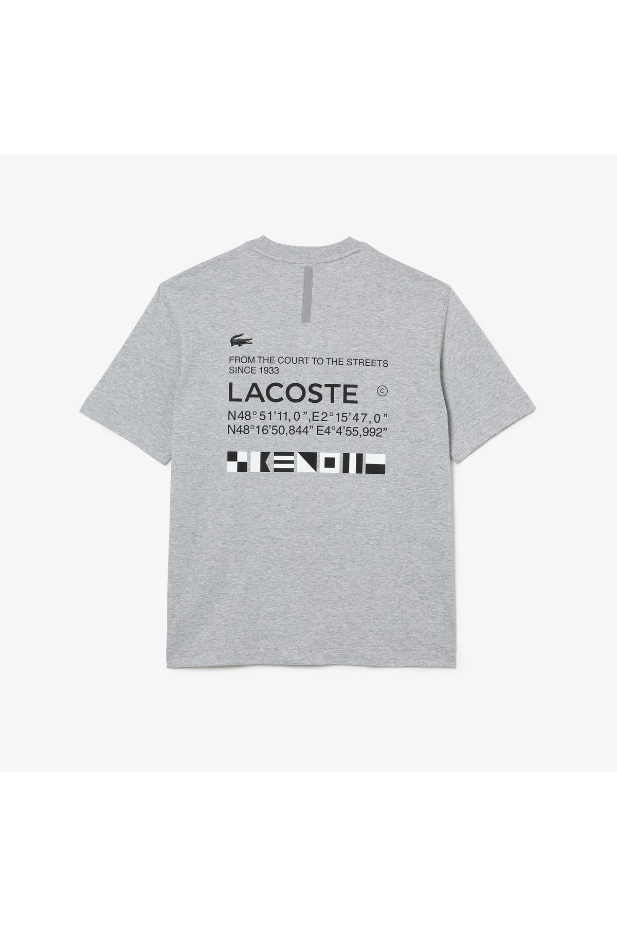 تی شرت خاکستری مردانه یقه دوچرخه تناسب طرح دار Lacoste