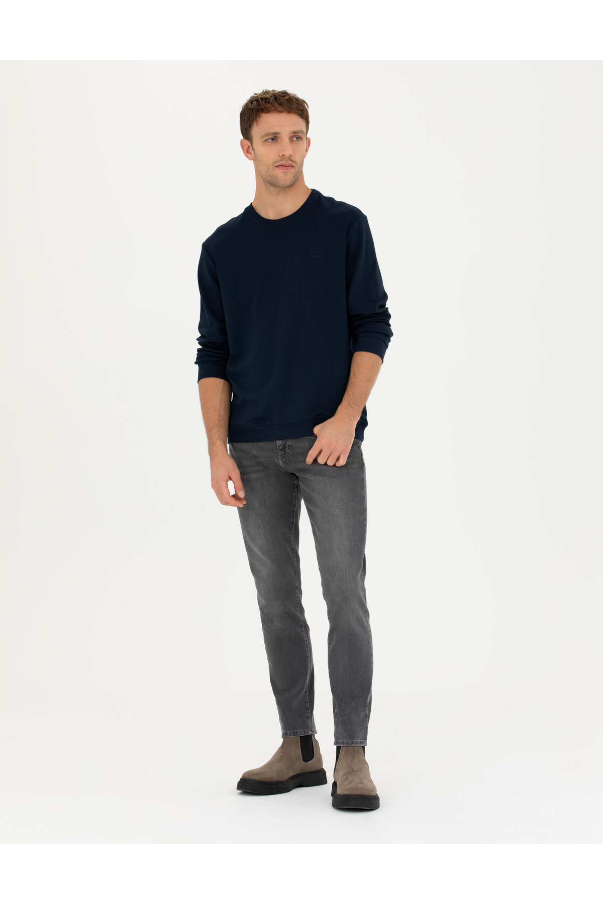 Pierre Cardin Koyu Lacivert Regular Fit Bisiklet Yaka Sweatshirt 50279557-VR100 görsel 4