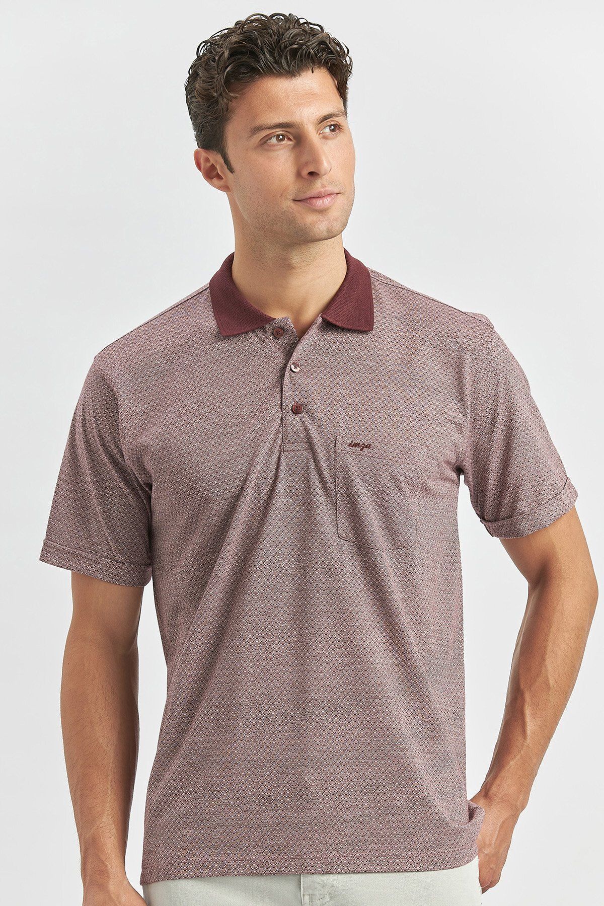 تی شرت مردانه آستین کوتاه BURGUNDY SELFE PATTERNED JACQUAR POLO COLLAR کلاسیک COMFORT T SHIRT 1011240190 İmza
