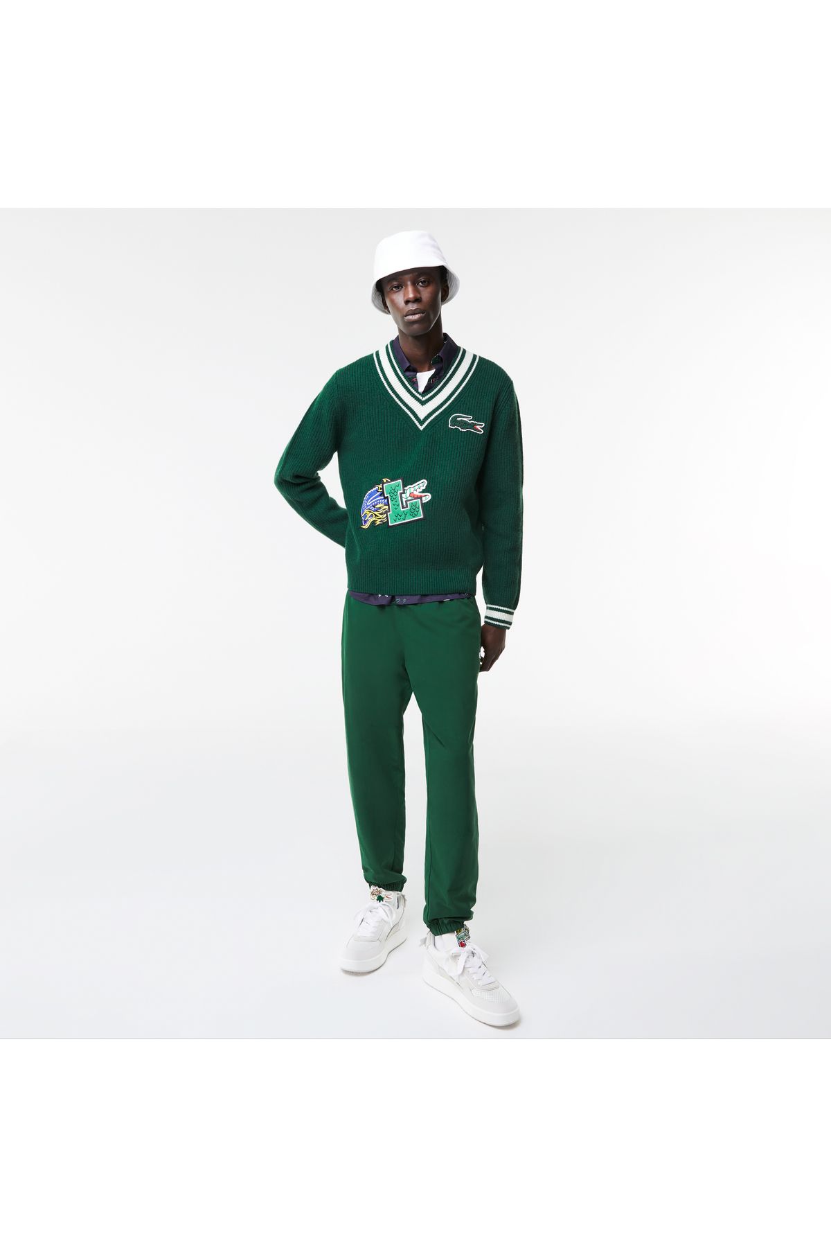پلیور آبی مردانه ژاکت سبز پشمی طرح دار Lacoste