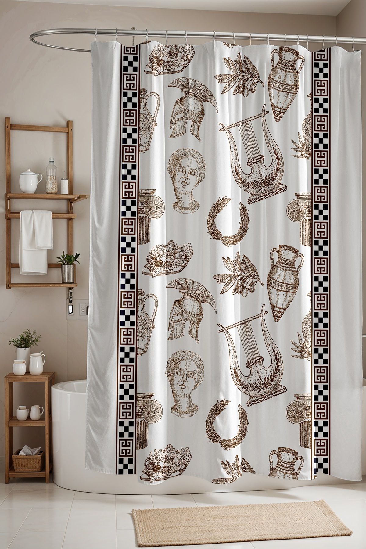 EVPANYA-Bathroom Curtain, Brown Ancient Greek Pattern Shower Curtain, Bathtub Curtain 175X200Cm 1