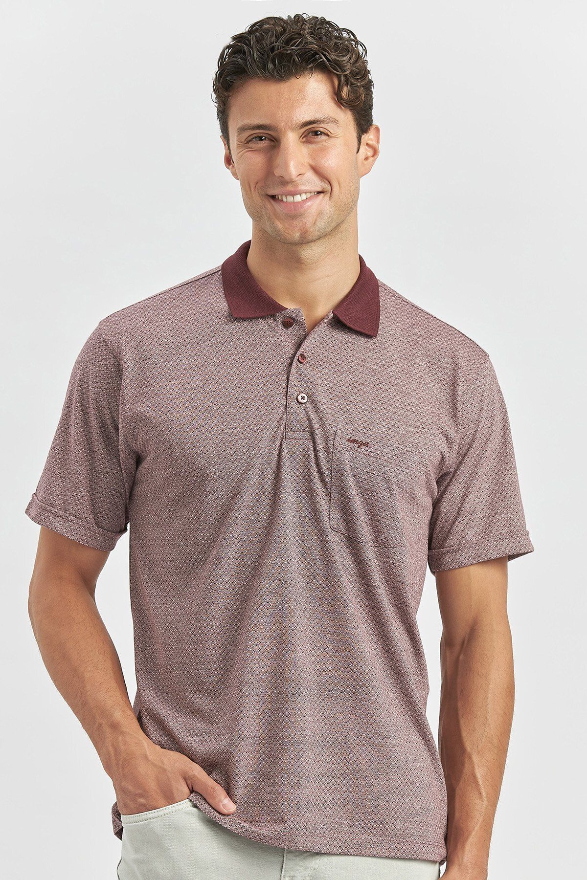 تی شرت مردانه آستین کوتاه BURGUNDY SELFE PATTERNED JACQUAR POLO COLLAR کلاسیک COMFORT T SHIRT 1011240190 İmza