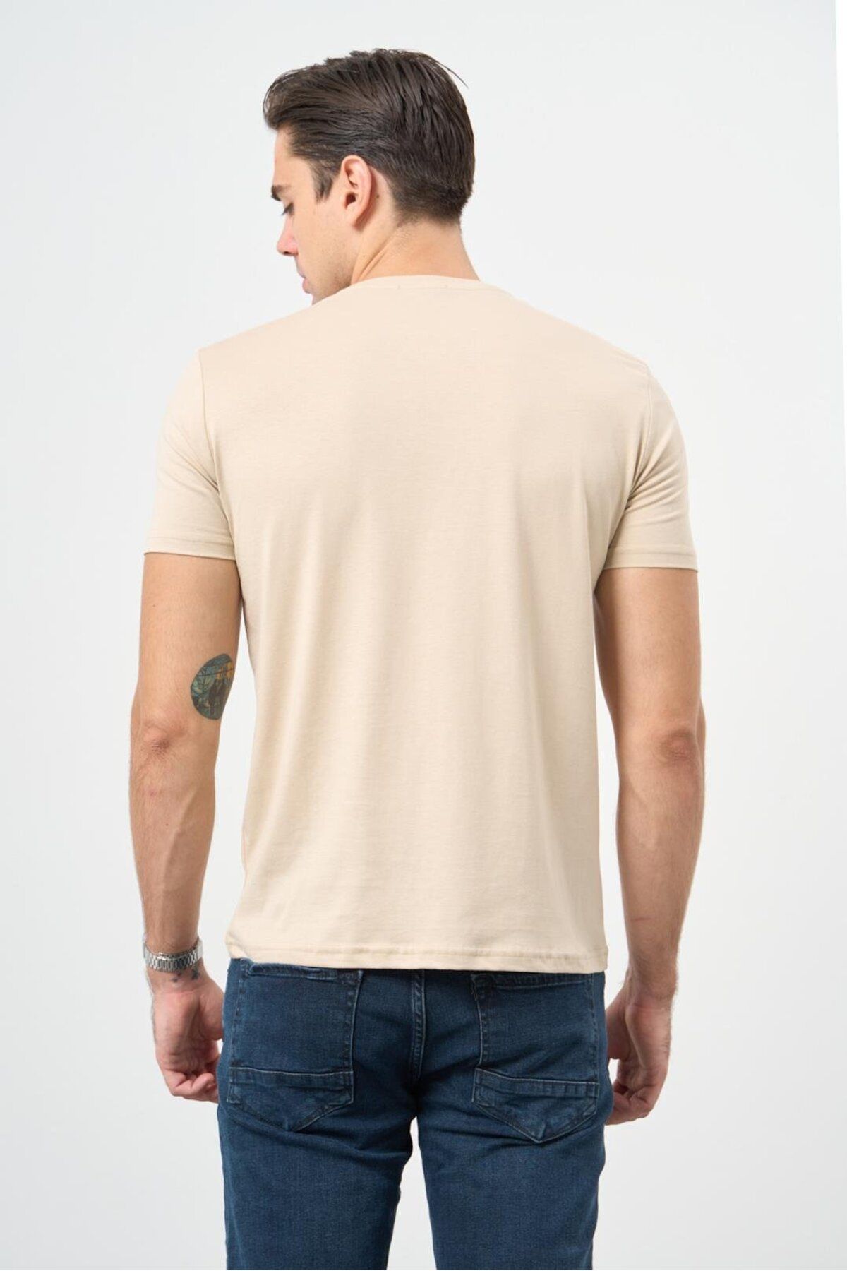 تی شرت مردانه بژ کوتاه آستین دوچرخه سواری روزمره مناسب T SHIRT 1011245193 İmza