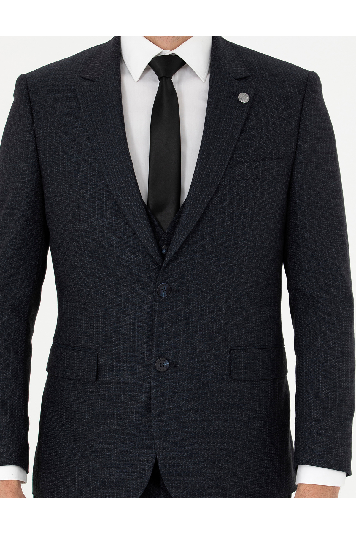 Pierre Cardin Lacivert Slim Fit Çizgili Yelekli Takım Elbise 50285266-VR033 görsel 7