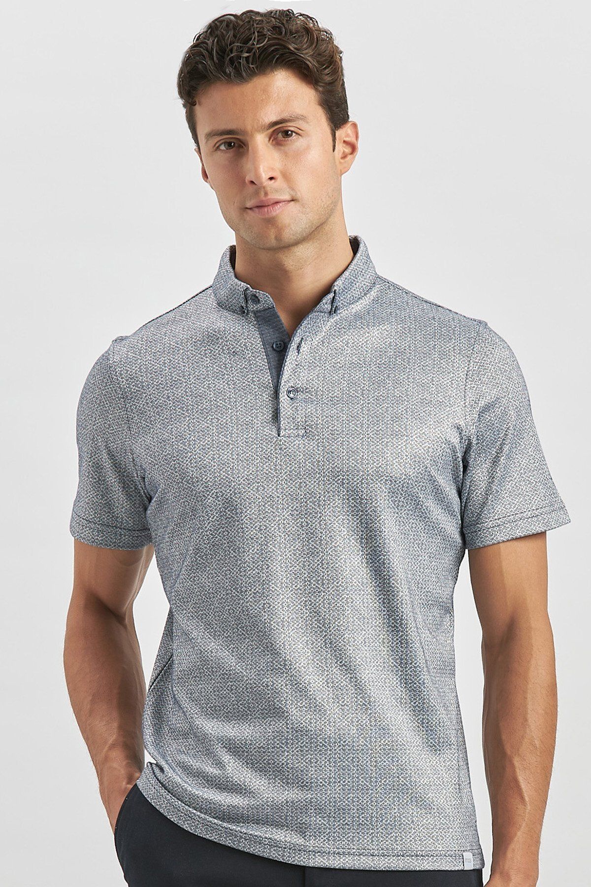 تی شرت یقه پولو مردانه نیلو آبی تیره مرزی پنبه ای روزمره تناسب T SHIRT 1011240164 İmza
