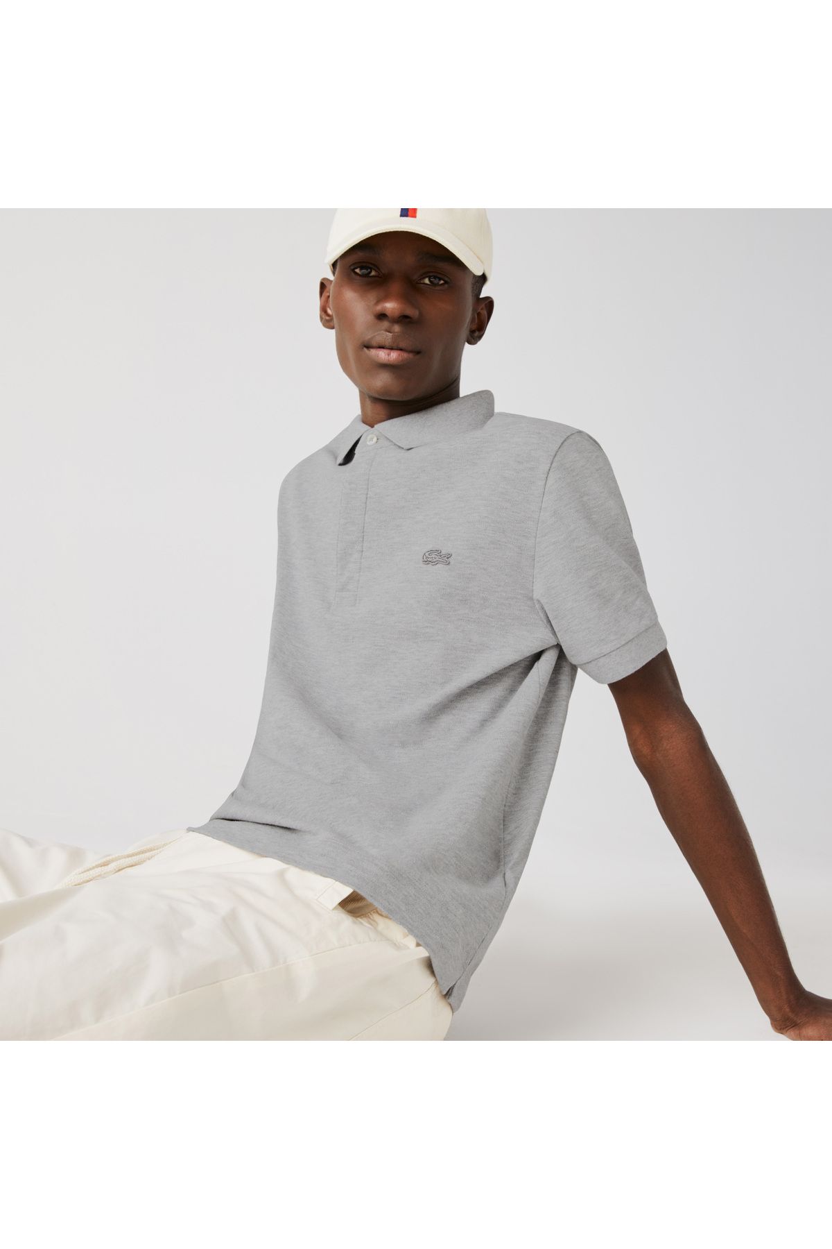 تی شرت یقه پولو سفید مردانه به طور منظم و پاریس چوگان Lacoste