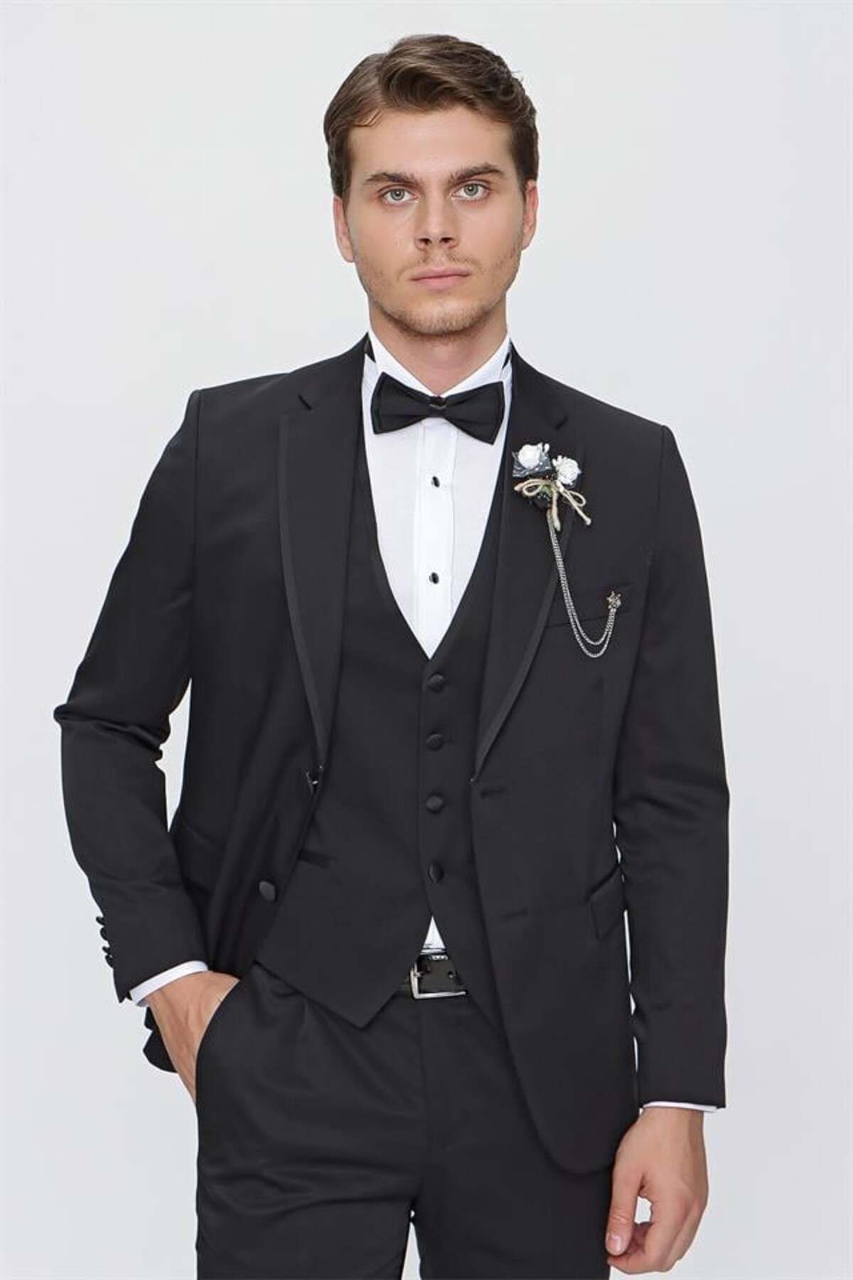 کت وشلوار مردانه PRIMER مشکی AMELOR MONO YAKA با جلیقه 6 قطره SLIM FIT TUXEDO TRAXEDO 1001220201 İmza
