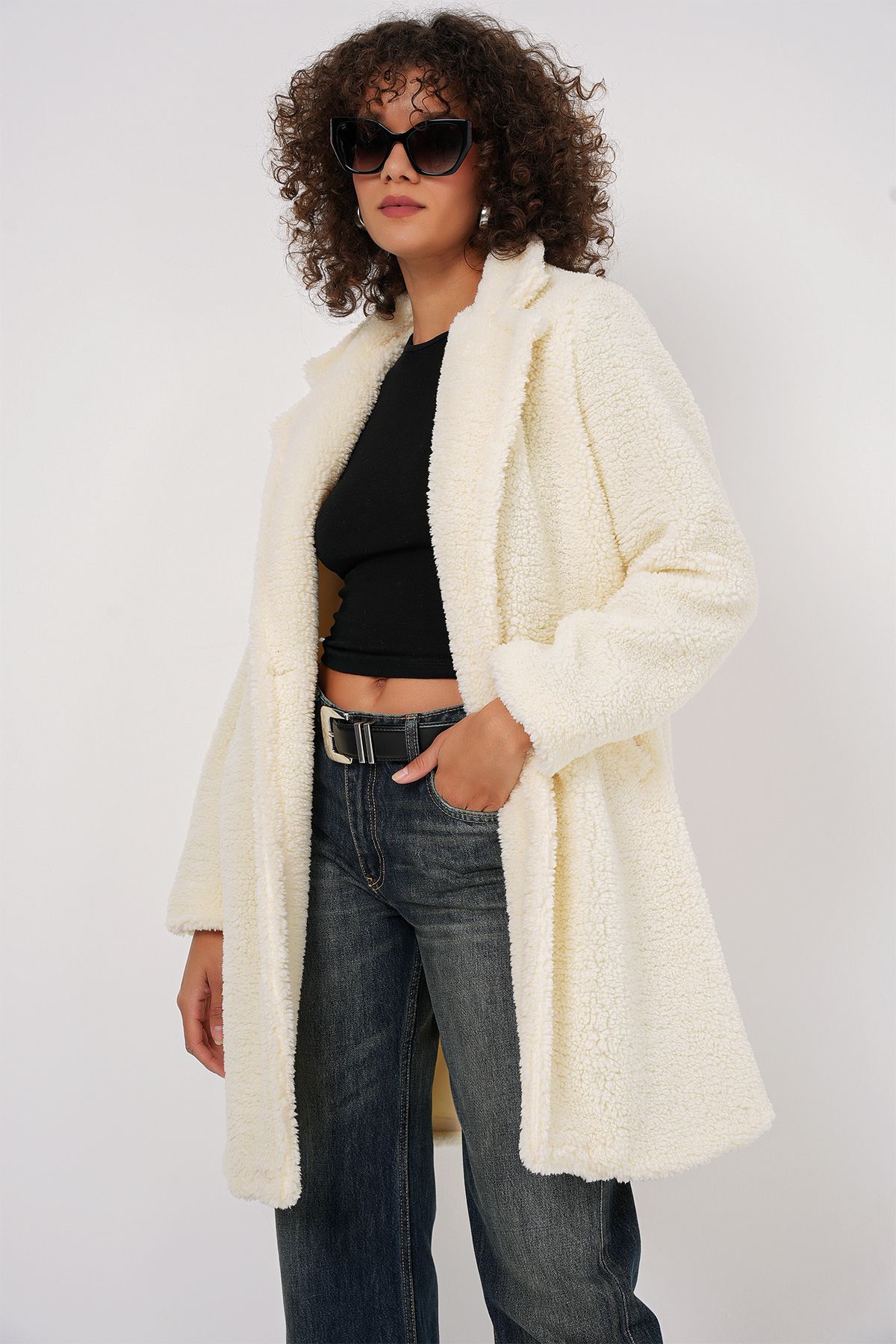 Bigdart-Model 9148 - Palton Ecru de pluș oversize 3