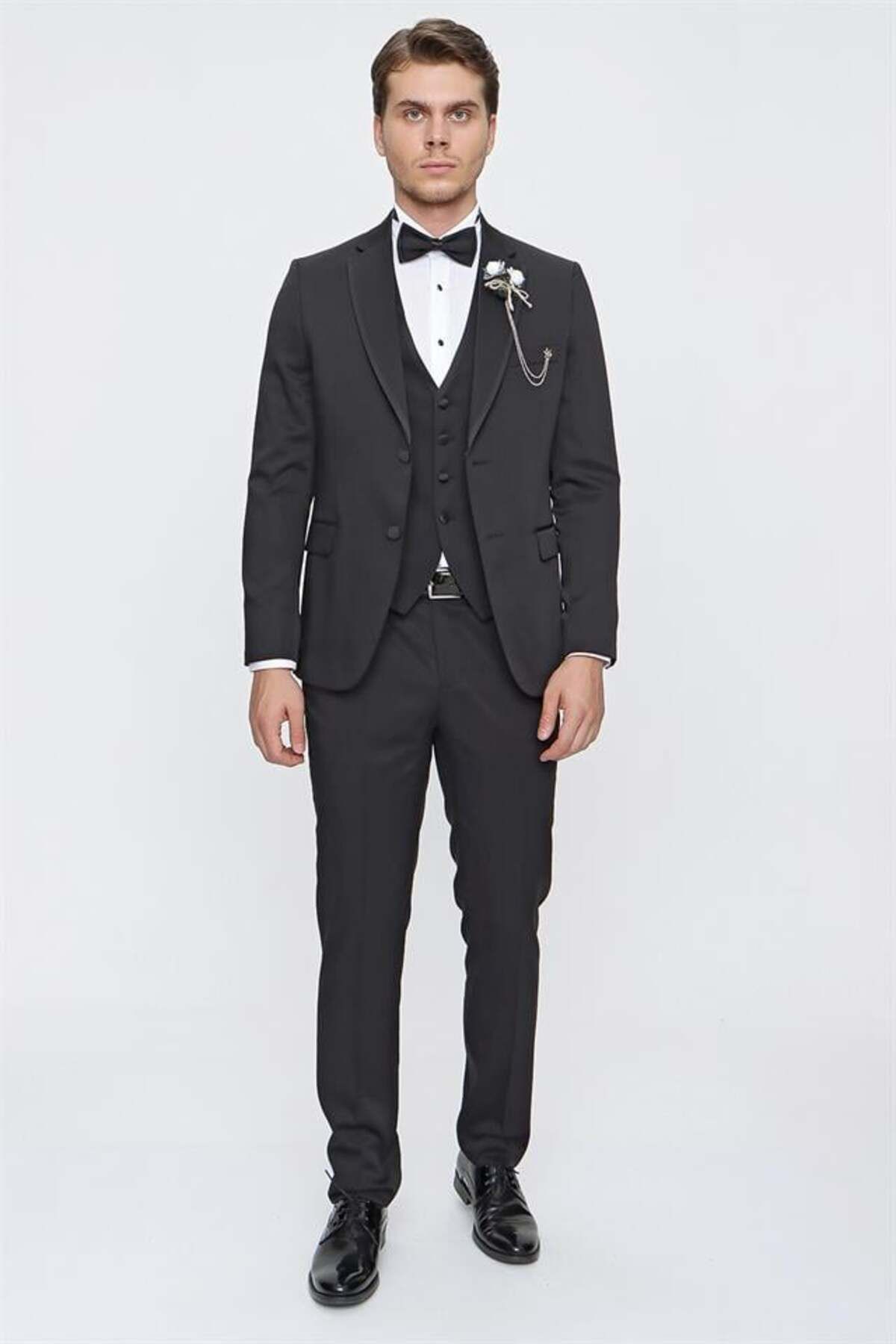 کت وشلوار مردانه PRIMER مشکی AMELOR MONO YAKA با جلیقه 6 قطره SLIM FIT TUXEDO TRAXEDO 1001220201 İmza