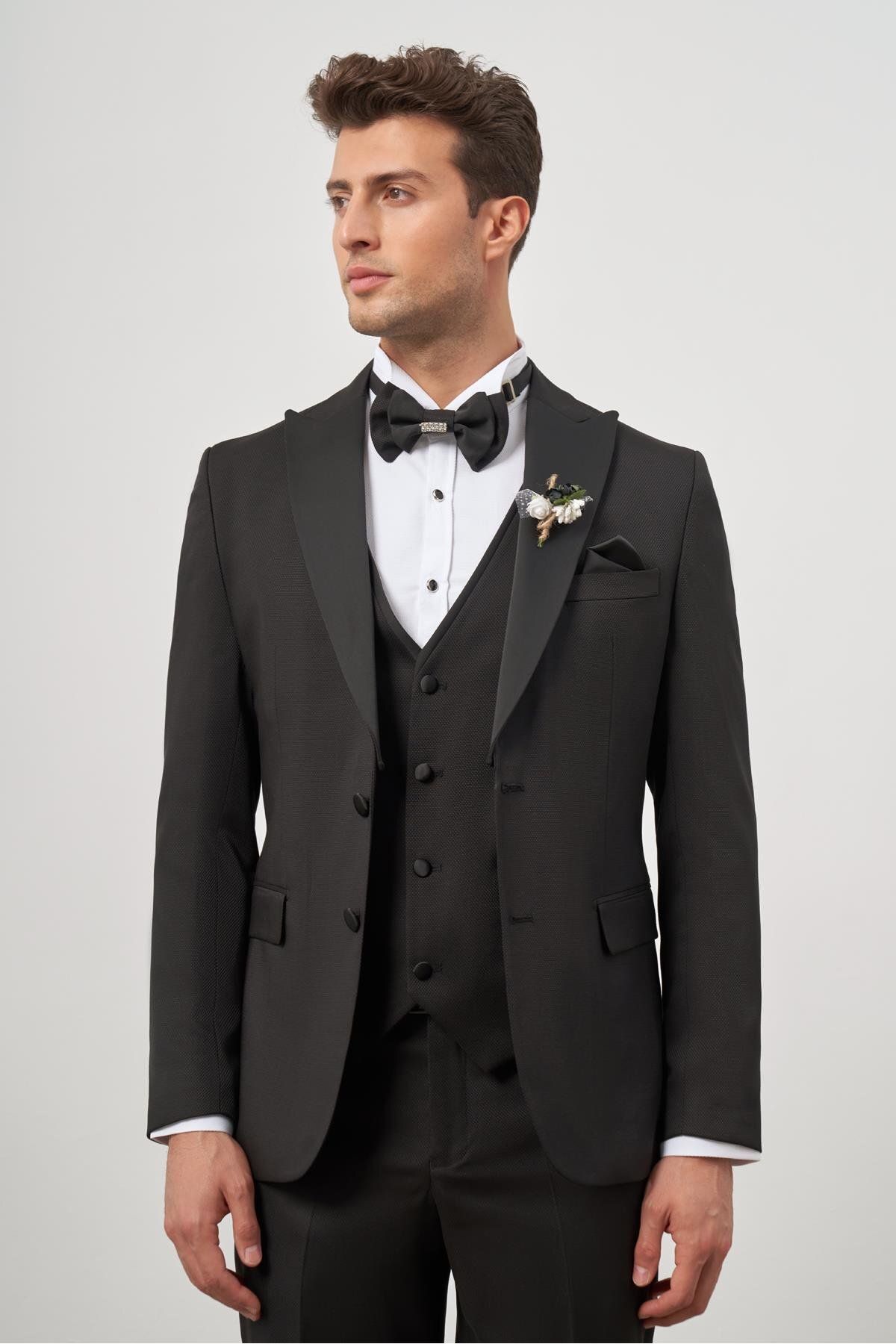 İmza Siyah Yelekli 6 Drop Slim Fit Ceremony Takım Elbise 1001240205