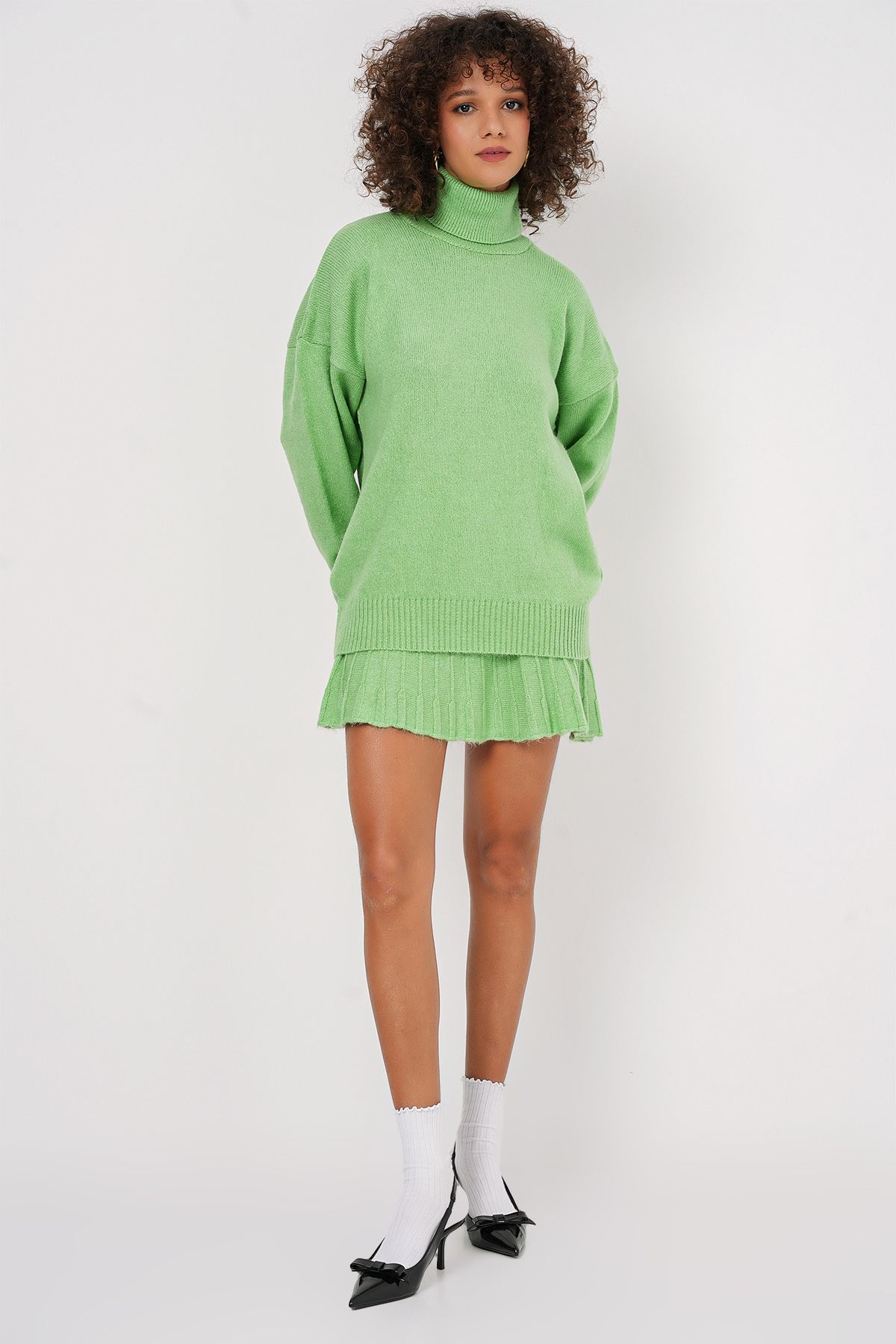 Bigdart-15891 E.Green Strickpullover- und Rock-Set 4