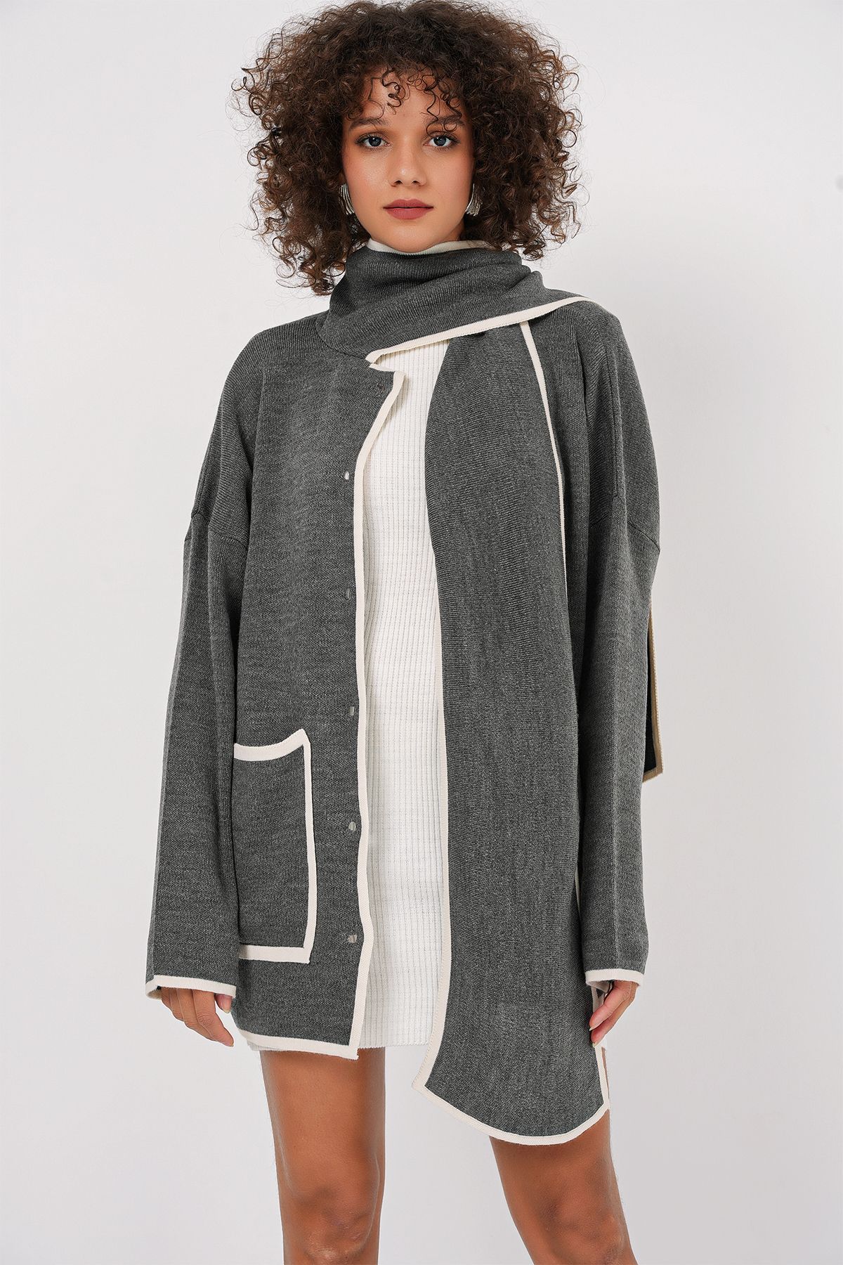 Bigdart-15846 Strickjacke mit Schalkragen – Anthrazit 2