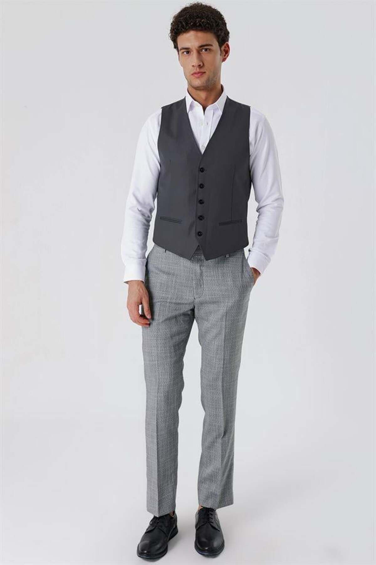 İmza-Anthracite V-Neck Classic Vest 1009230262 4