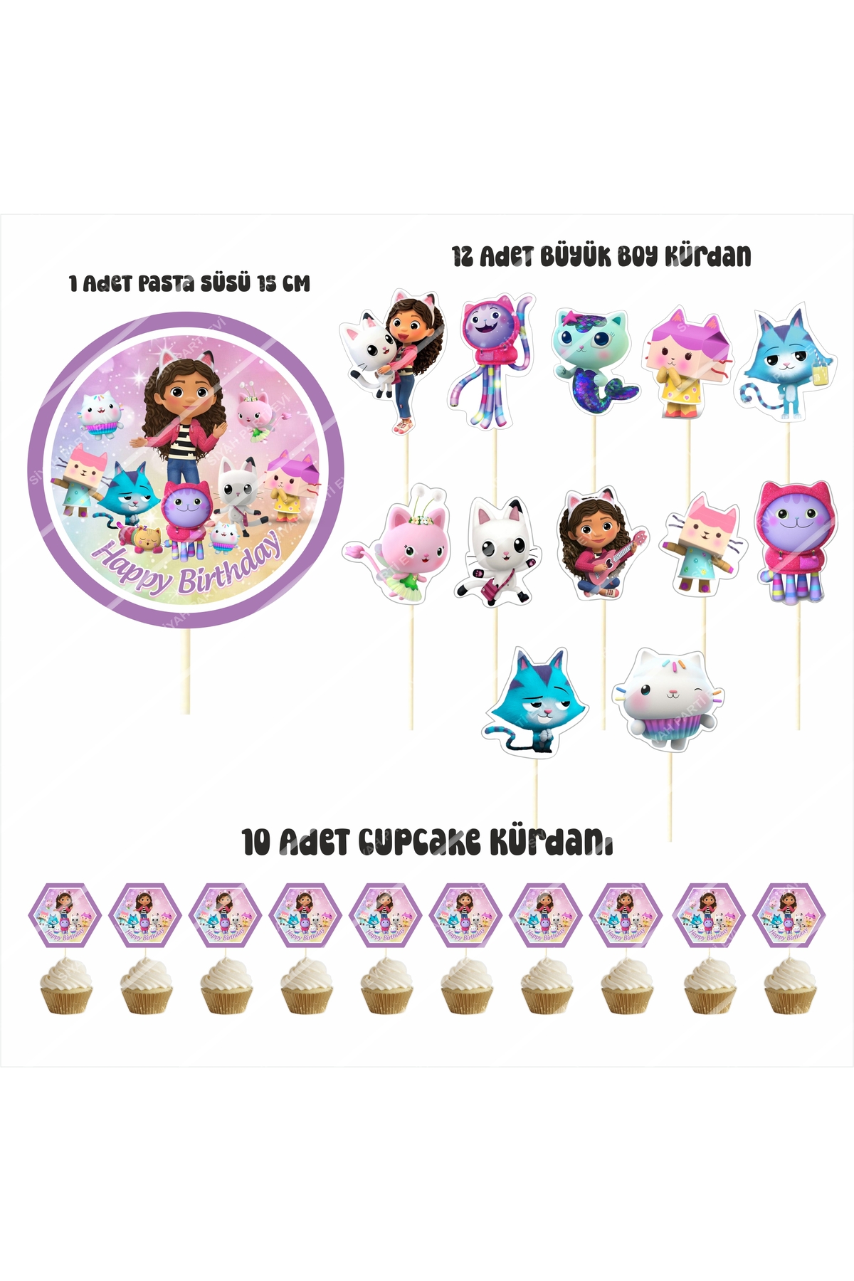 SİYAH PARTİ EVİ Doğum Günü Pasta Süsü Masa Maketi Seti Gabby Dallhouse / Gabby'in Hayal Evi fotoğrafı 4 (önizleme)