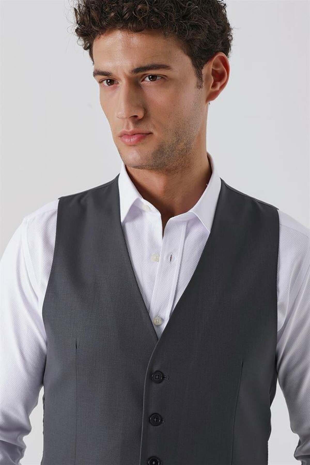 İmza-Anthracite V-Neck Classic Vest 1009230262 5