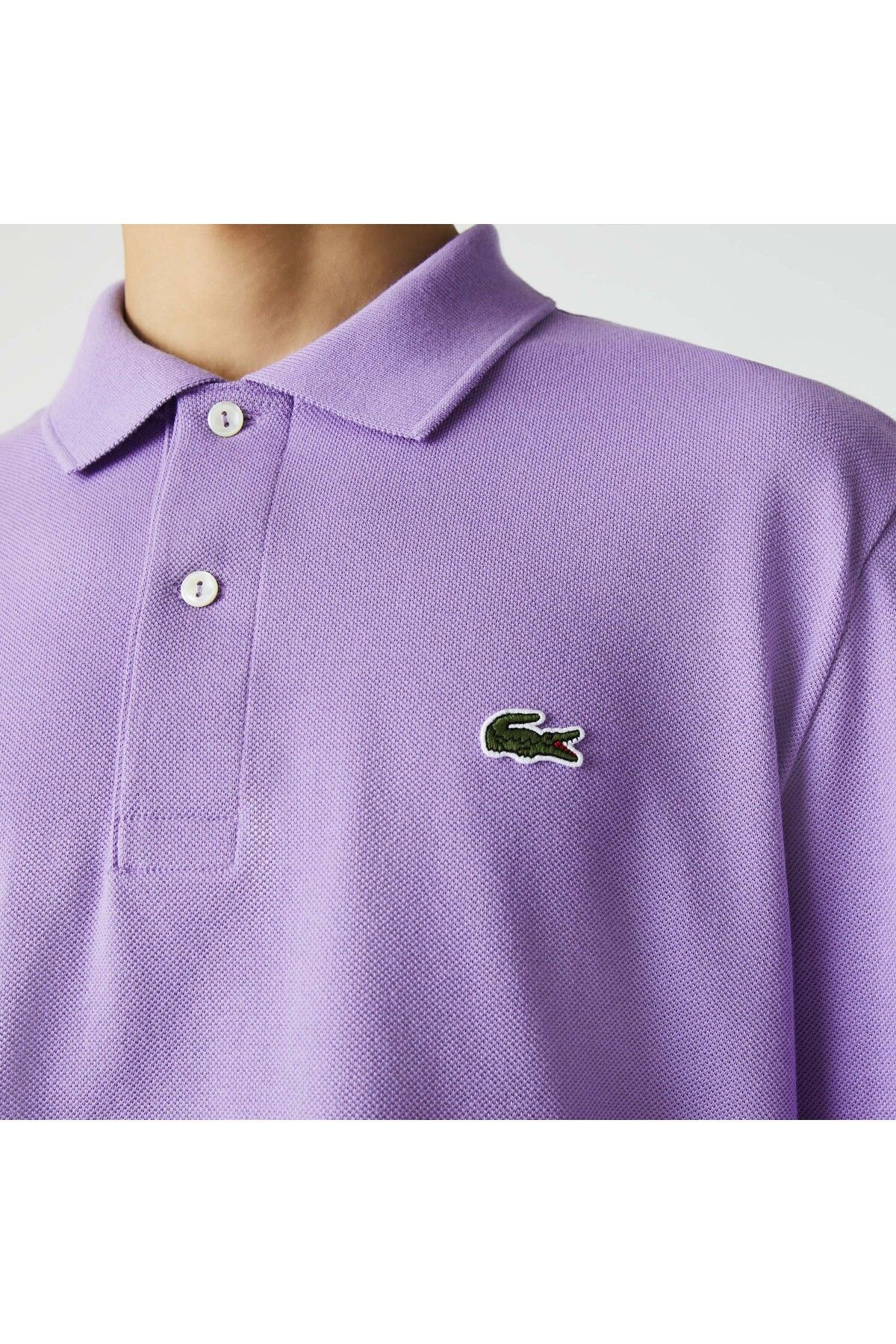 تی شرت یقه پولو خاکستری مردانه آستین بلند کلاسیک L.12.12 Purple Polo Lacoste