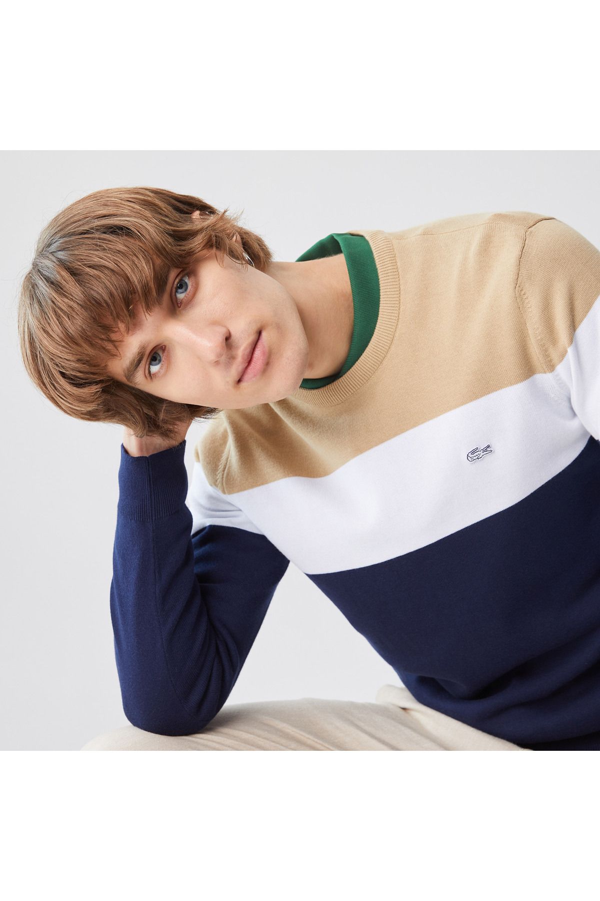 پلیور آبی مردانه لباس یقه دوچرخه مناسب بلوک سرمهای Lacoste