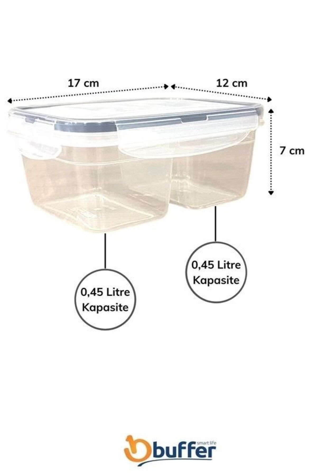 Nexora-BUFFER® 2 Compartments 0.45+0.45 Liter Food Storage Container with Lockable Lid LC-524 6