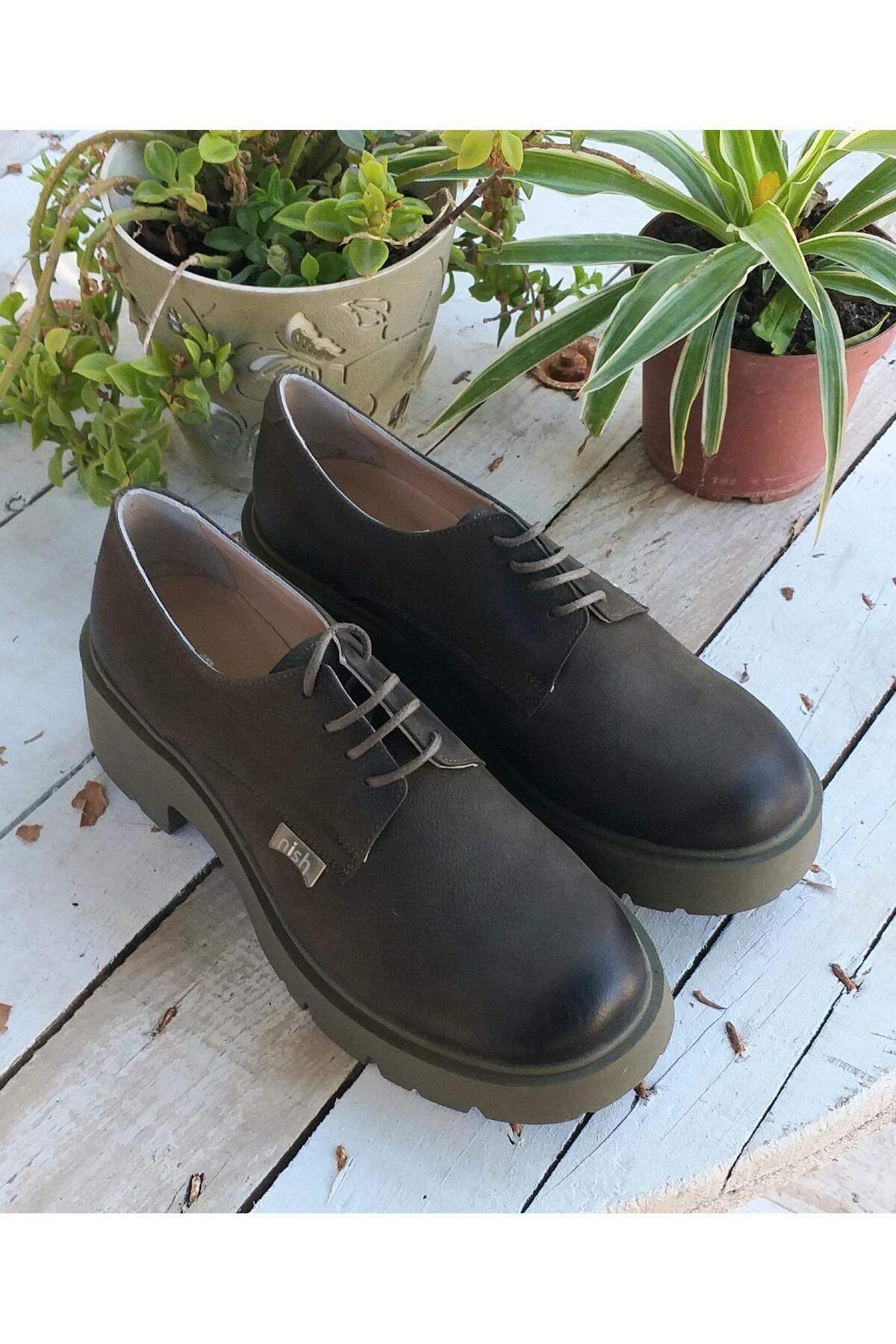NISH-N24166 Γυναικεία γνήσια δερμάτινα Nubuck Ανδρικά παπούτσια με χοντρή σόλα 4