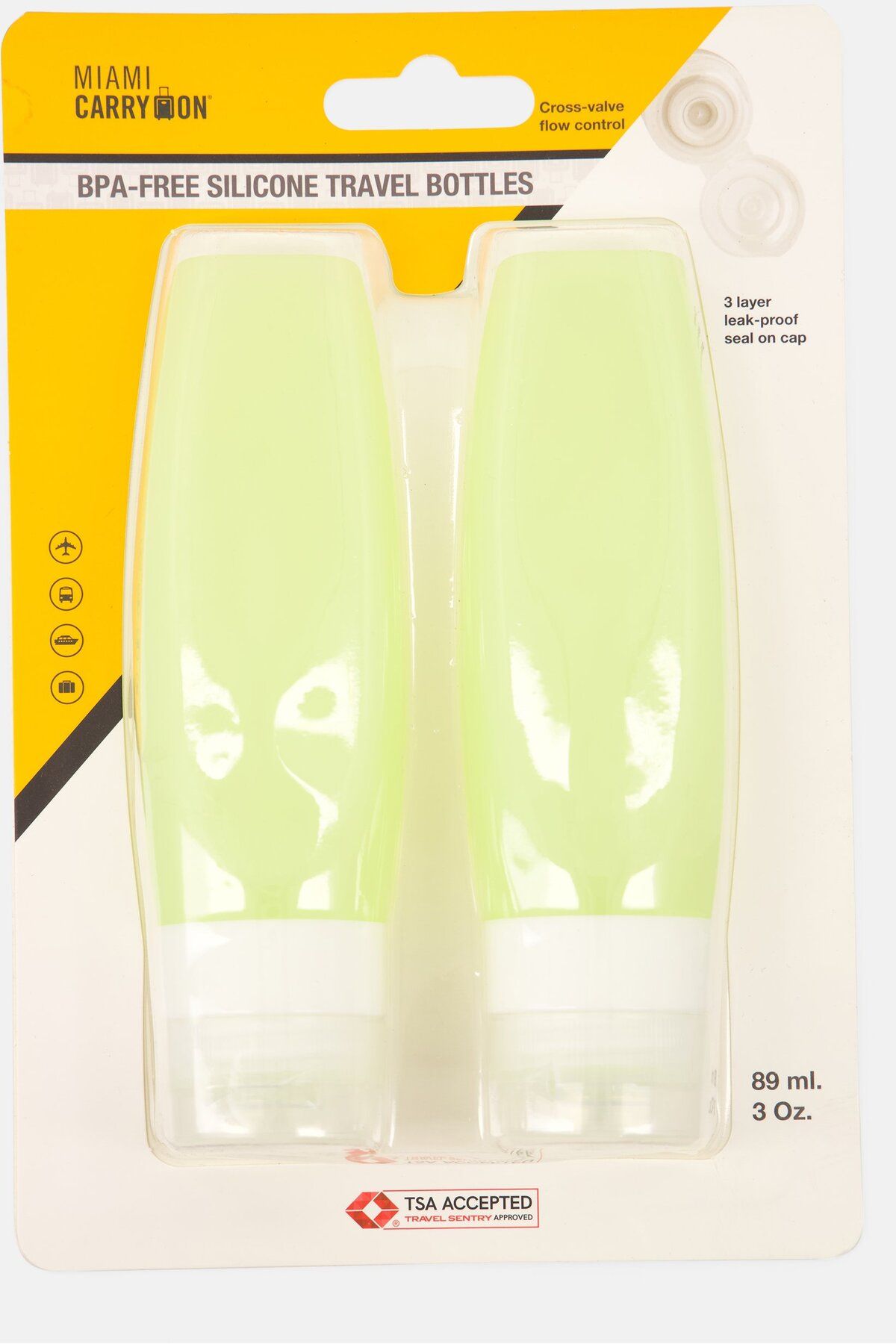 Miami Carry On-2 Piece Silicon Travel Bottles 89 ml, Lime Green 3