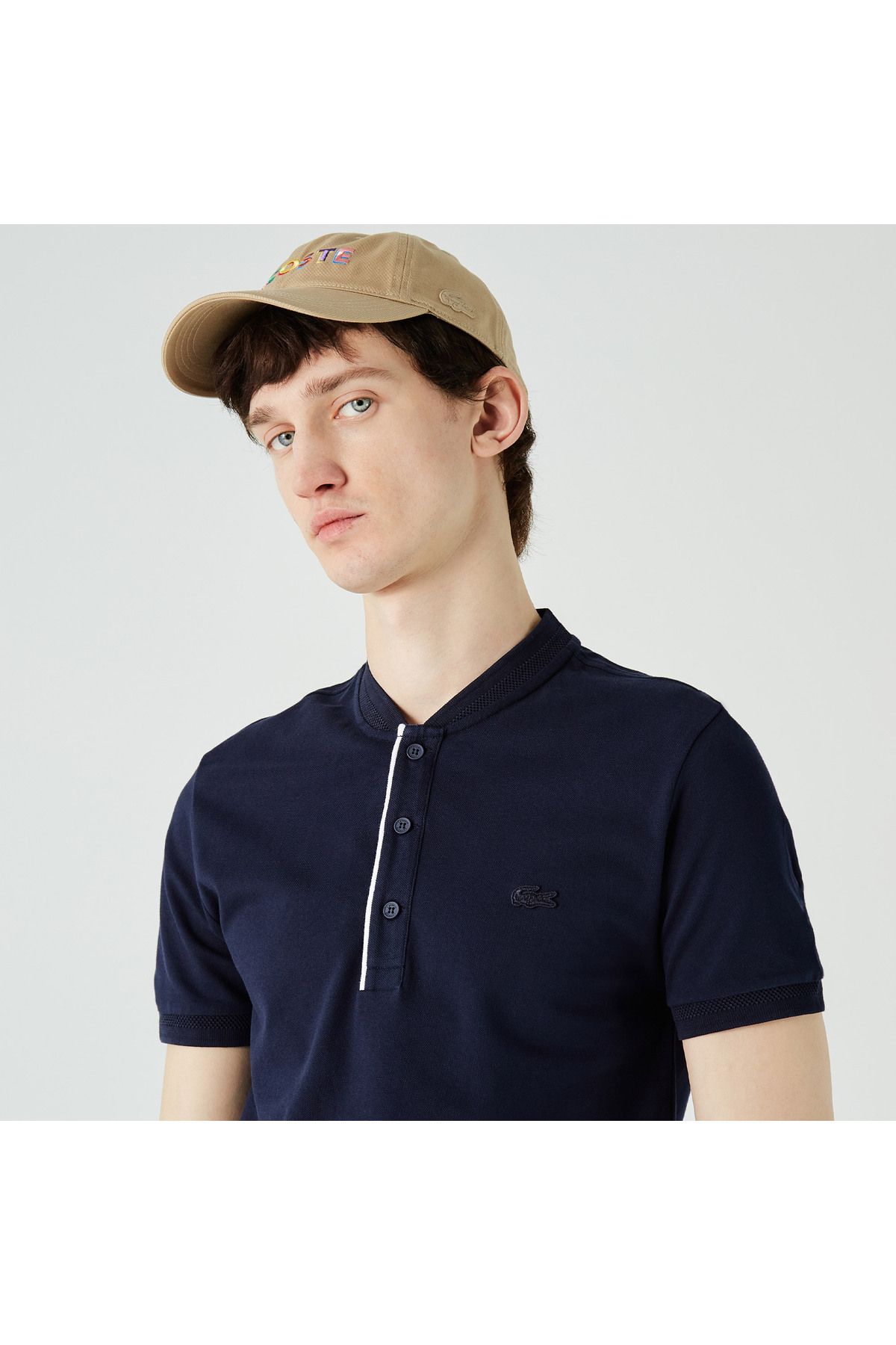 تی شرت یقه پولو آبی مردانه قاضی Slim Fit Collar Navy Blue Polo Lacoste