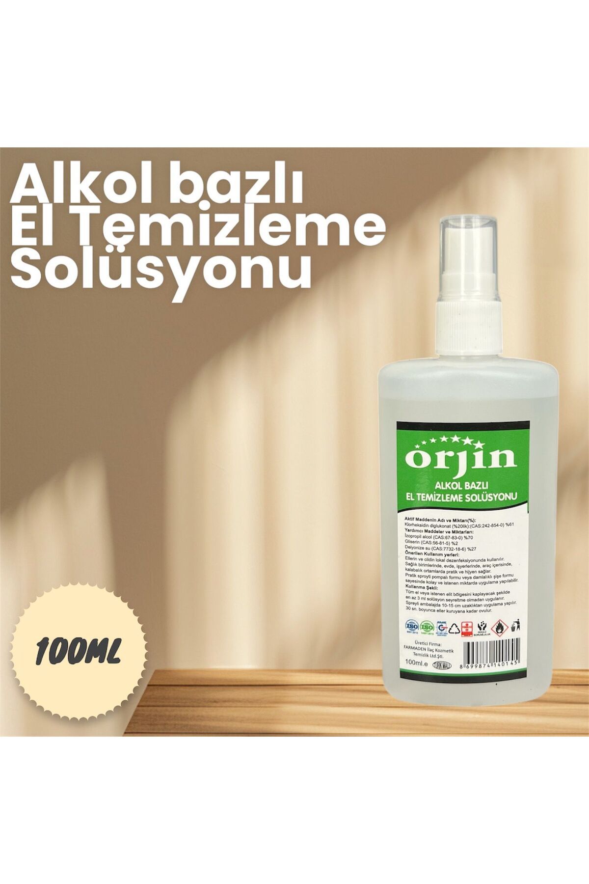 Orjin Alkol Bazlı El Dezenfektanı | Hızlı Kuruyan | Cilt Dostu | Pratik 100ml