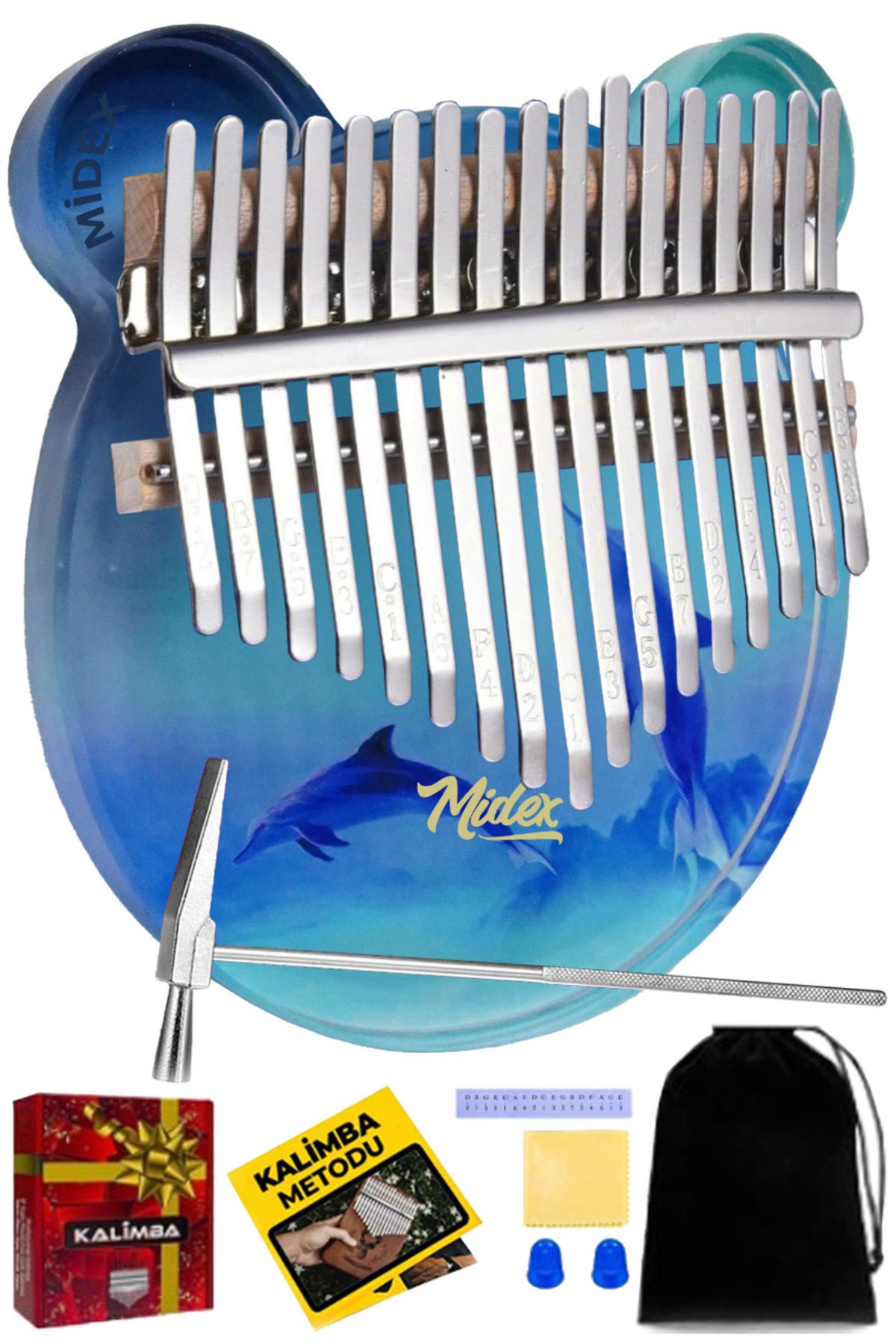 Midex KLX-650 Okyanus Cam Kalimba 17 Tuşlu Full Set