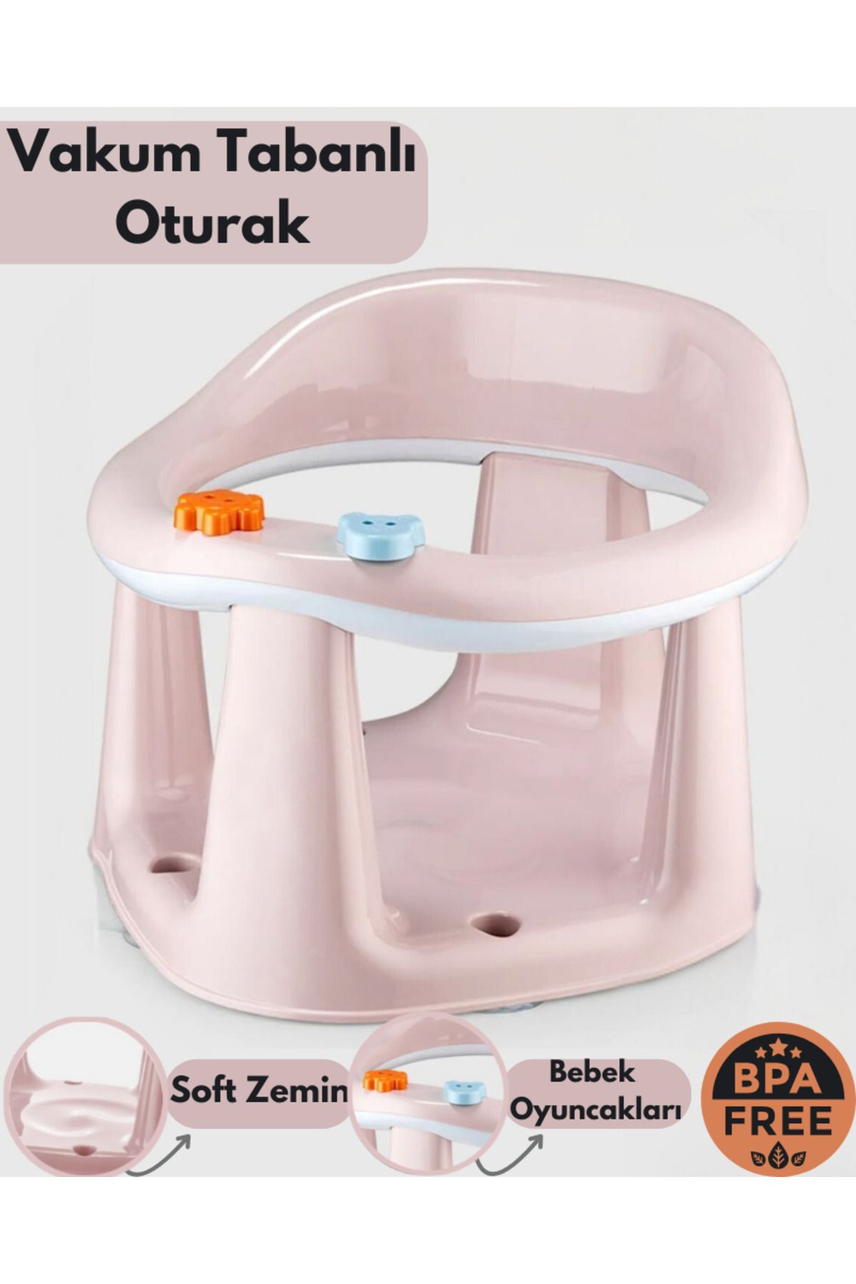 PONÇİK STORE Bebek Banyo Oturağı - Vakum Tabanlı Bebek Mama Oturağı - Bel Destekli Vakumlu Mama, Banyo  Oturağı