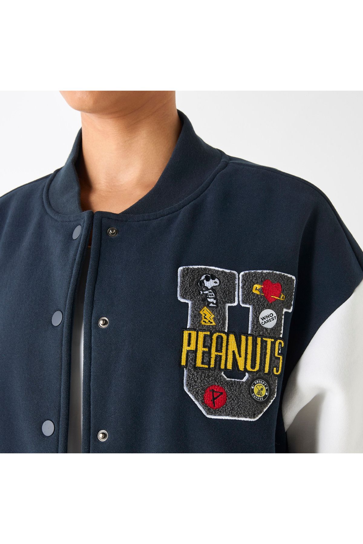 SP Characters-Peanuts Print Varsity Jacket With Snap Button Closure 4