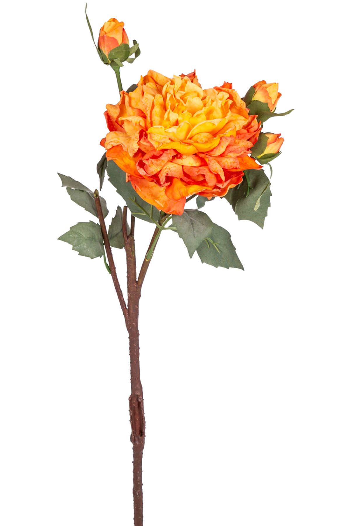 Elioure Turuncu yapay gül, kuru efektli, 60 cm, şık dekoratif bitki.