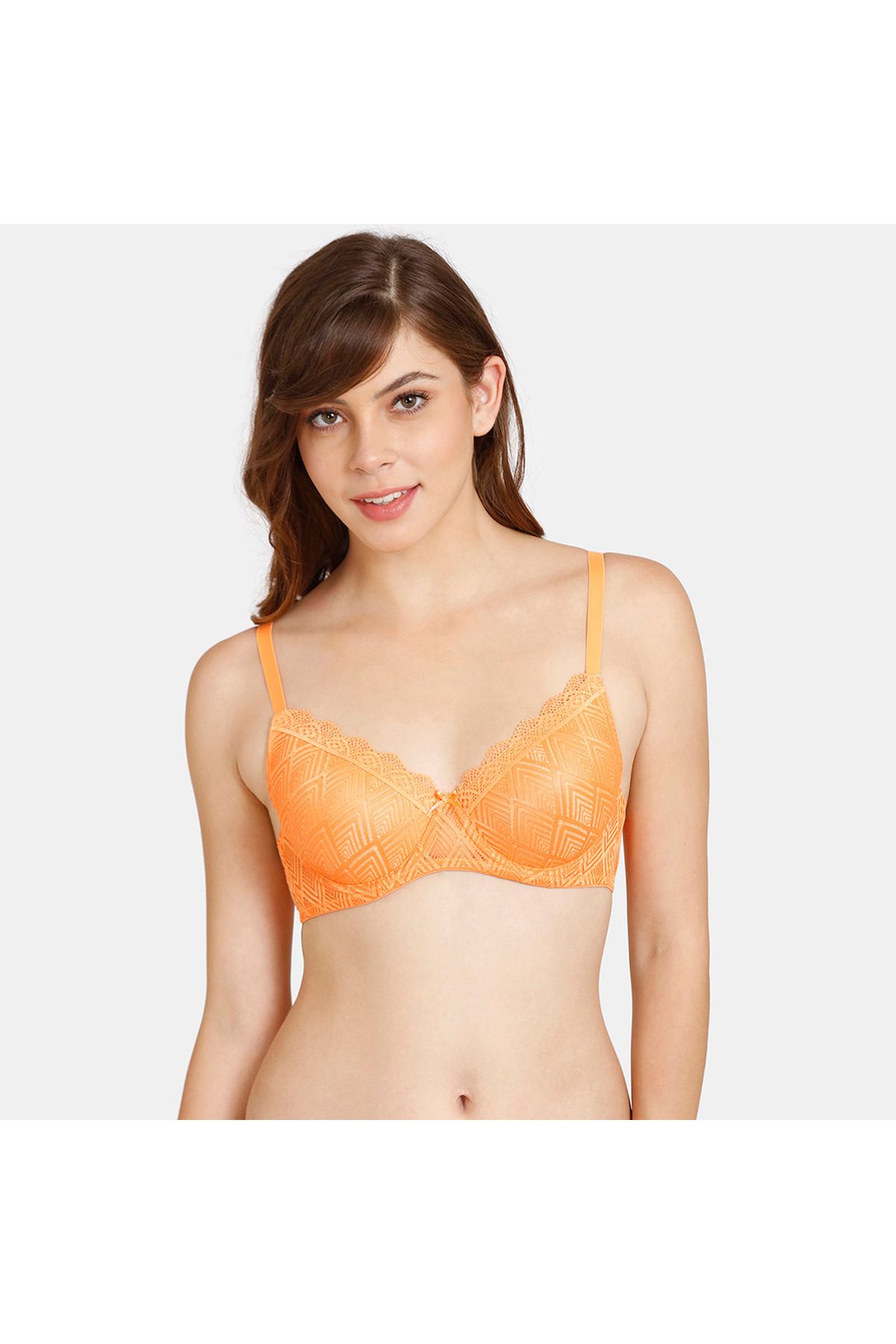 Zivame-Textured Padded Bra with Lace Detail and Adjustable Strap 1