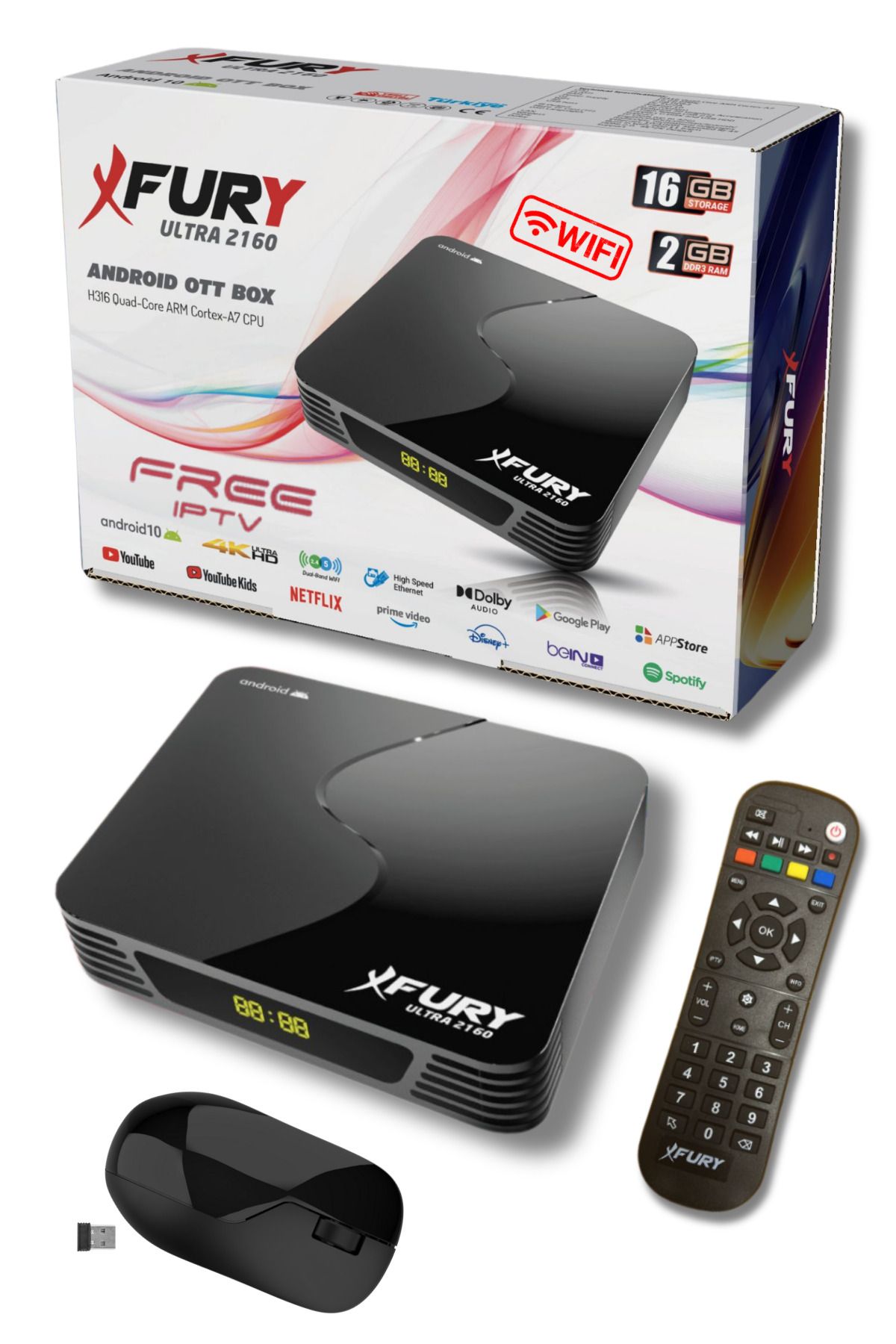 FURY Android Tv Box - Çanaksız Tv Izleme - Medya Oynatıcı 16gb Hafıza Dahili Wifi - Kablosuz Mouse