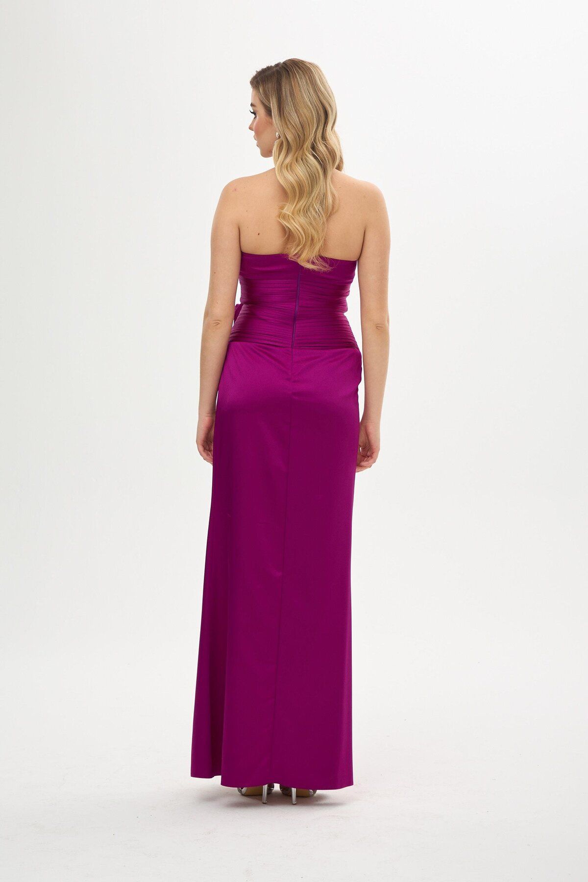 Carmen-Plum One Shoulder Satin Evening Dress with Roses 5