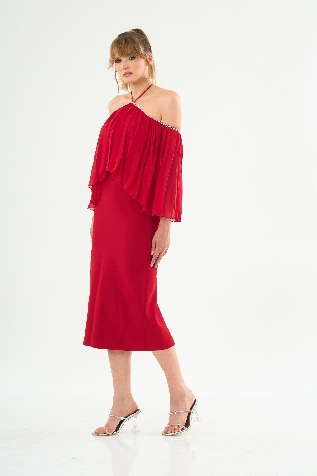 Carmen-Red Crepe Evening Dress - Halter Dress 2
