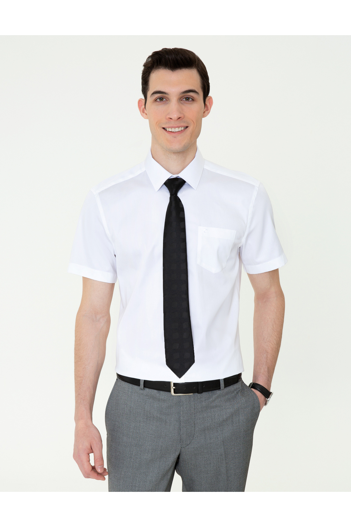 پیراهن آستین کوتاه سفید ساده 50251187-VR013 پیر کاردین پیراهن Pierre Cardin