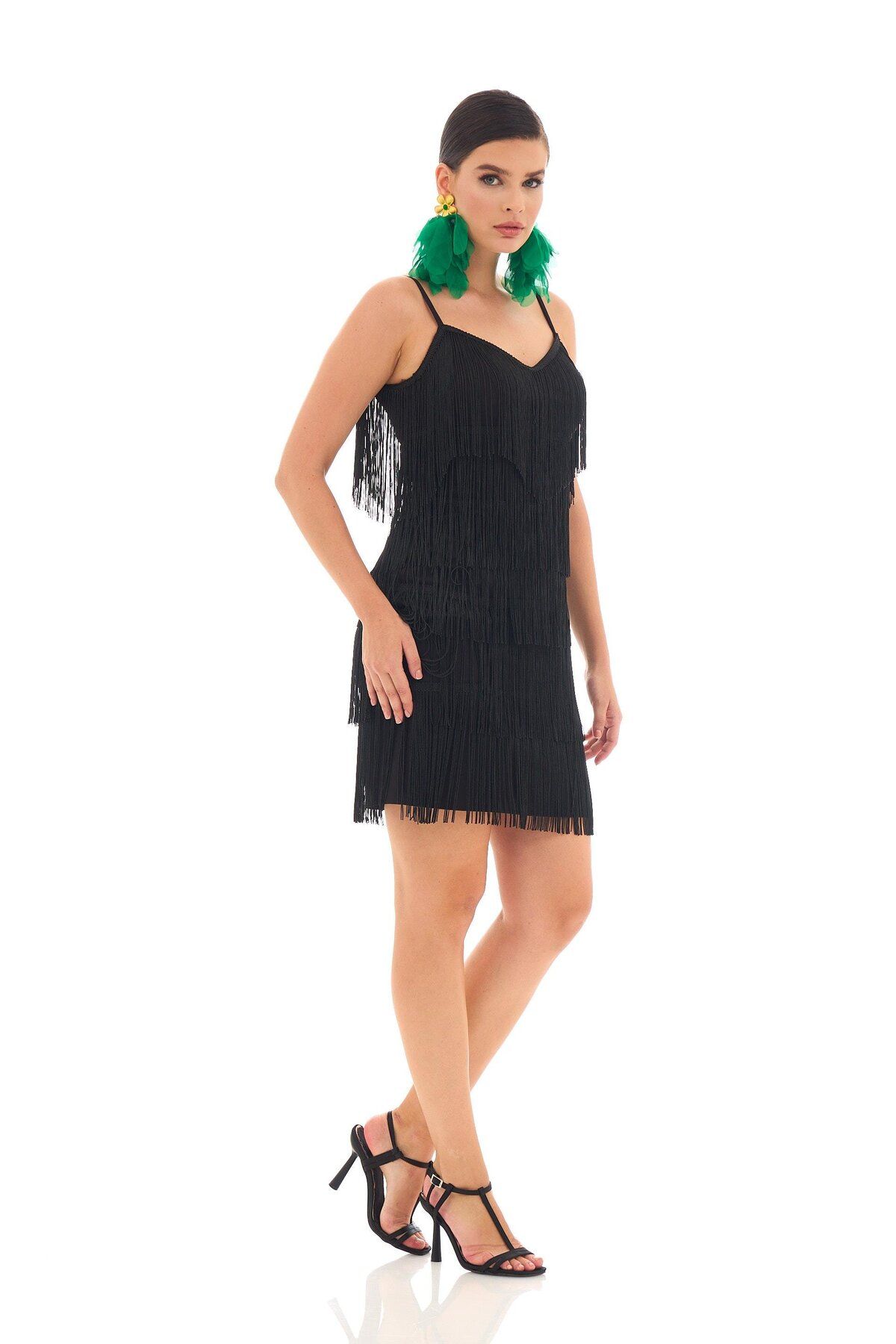 Carmen-Black Tasseled Short After Party Dress 3