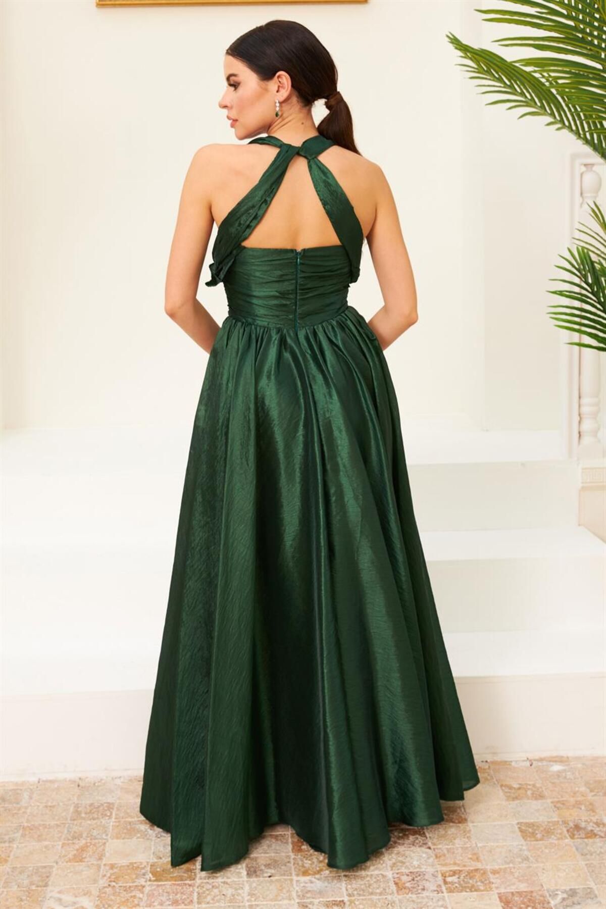 Carmen-Emerald Taffeta Long Evening Dress 4