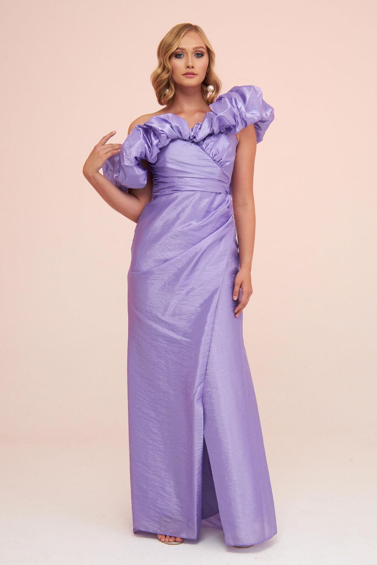 Carmen-Lilac Taffeta Off Shoulder Long Evening Dress 1